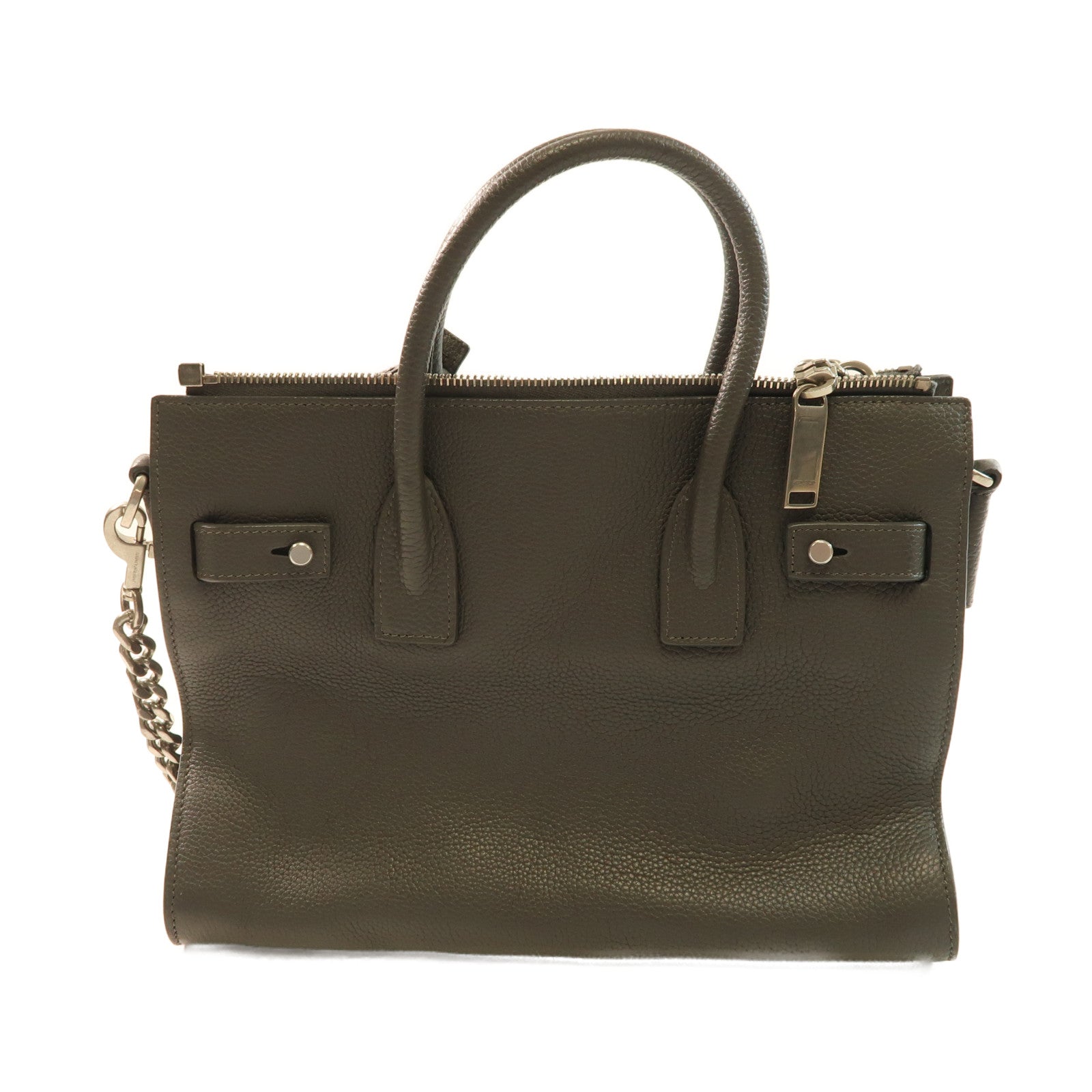 SAINT LAURENT 牛皮皮革2 Way Shoulder銀扣手挽肩背兩用袋灰色