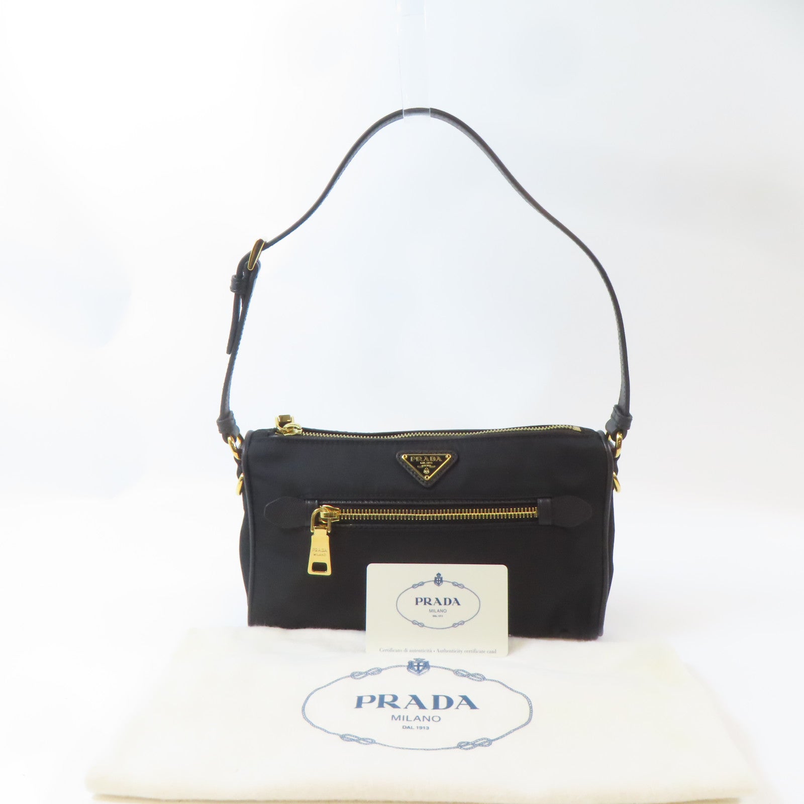PRADA 尼龍Shoulder Bag金扣肩背袋黑色