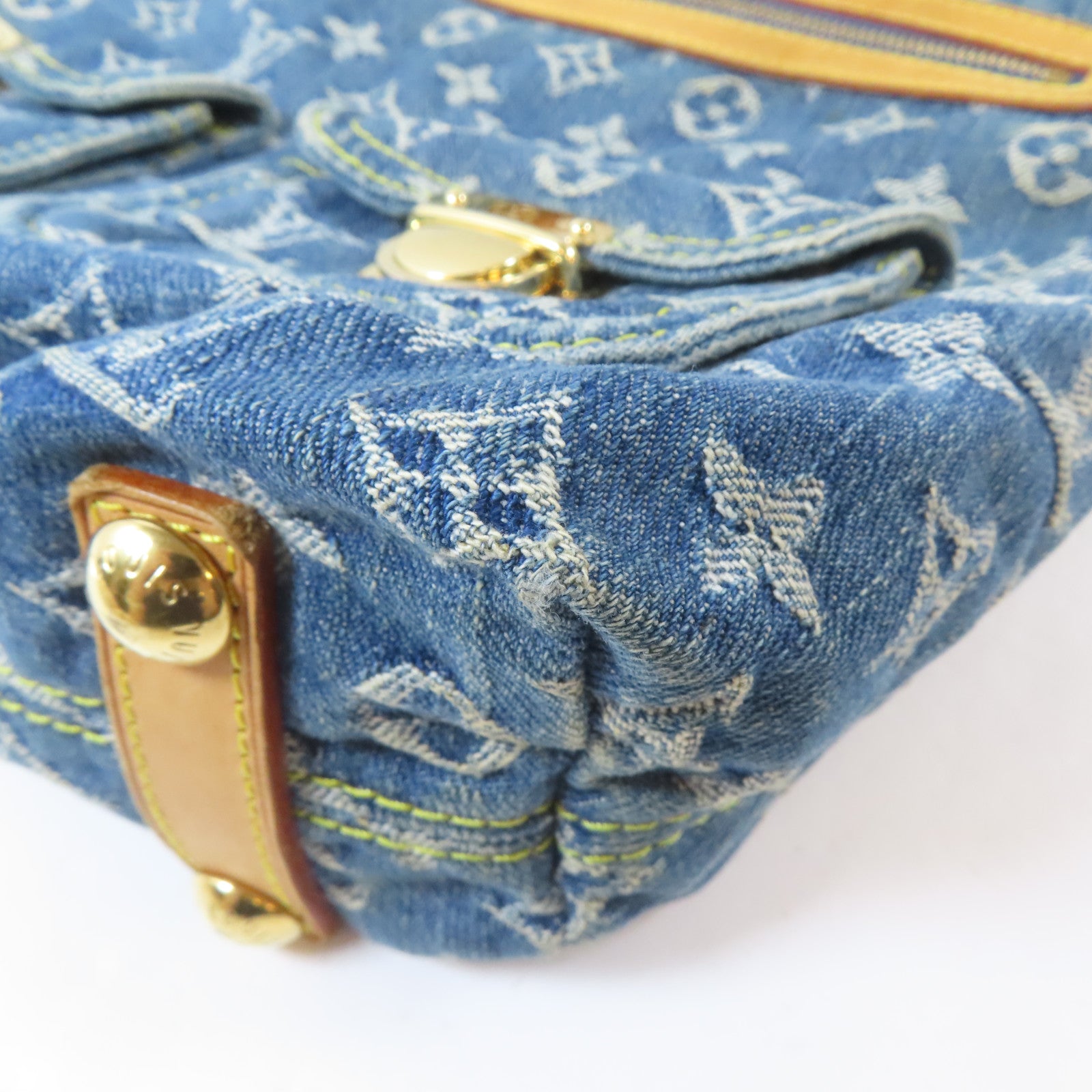 LOUIS VUITTON Monogram Denim Buggy GM金扣肩背袋藍色/啡色