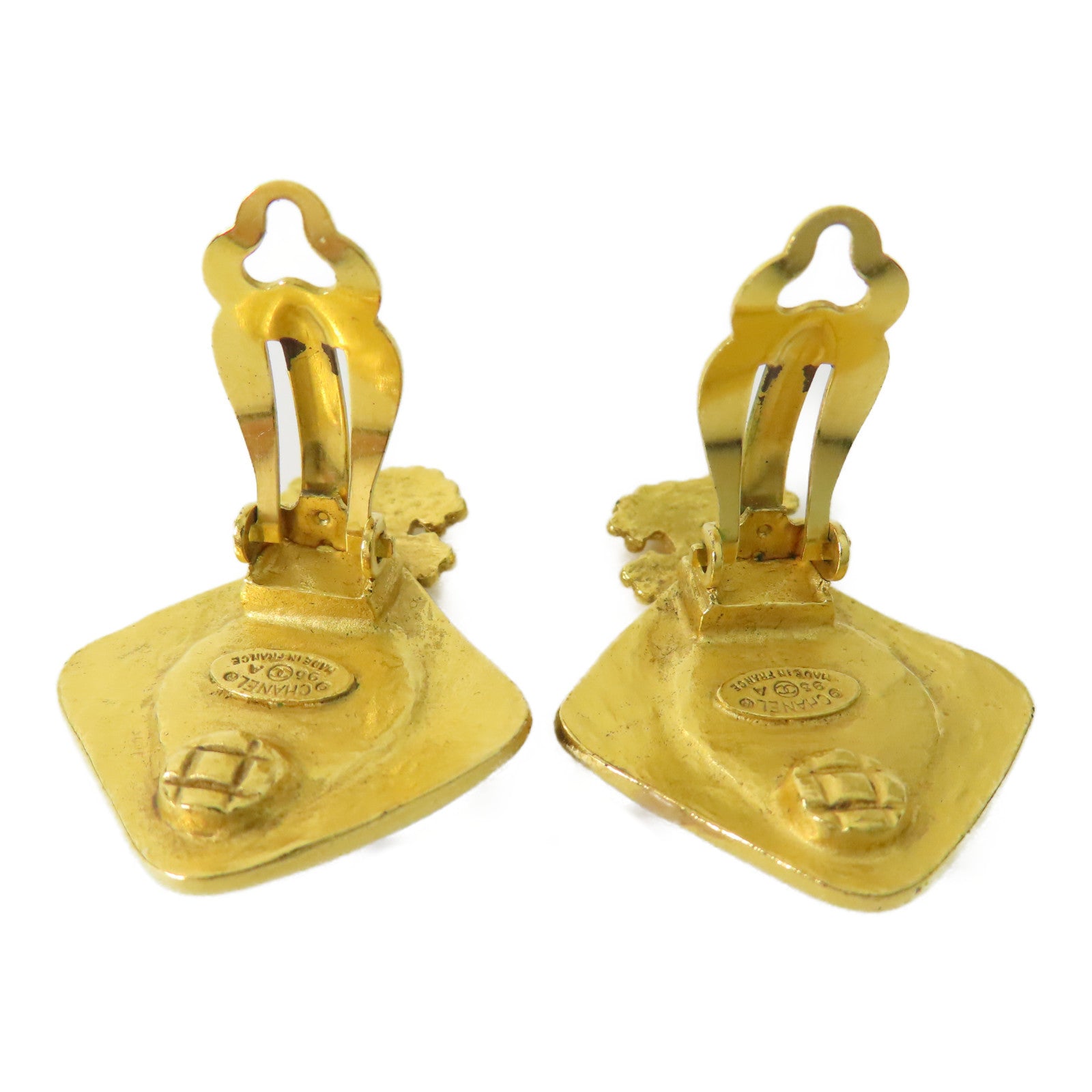 CHANEL CC Earrings Metal Gold Black