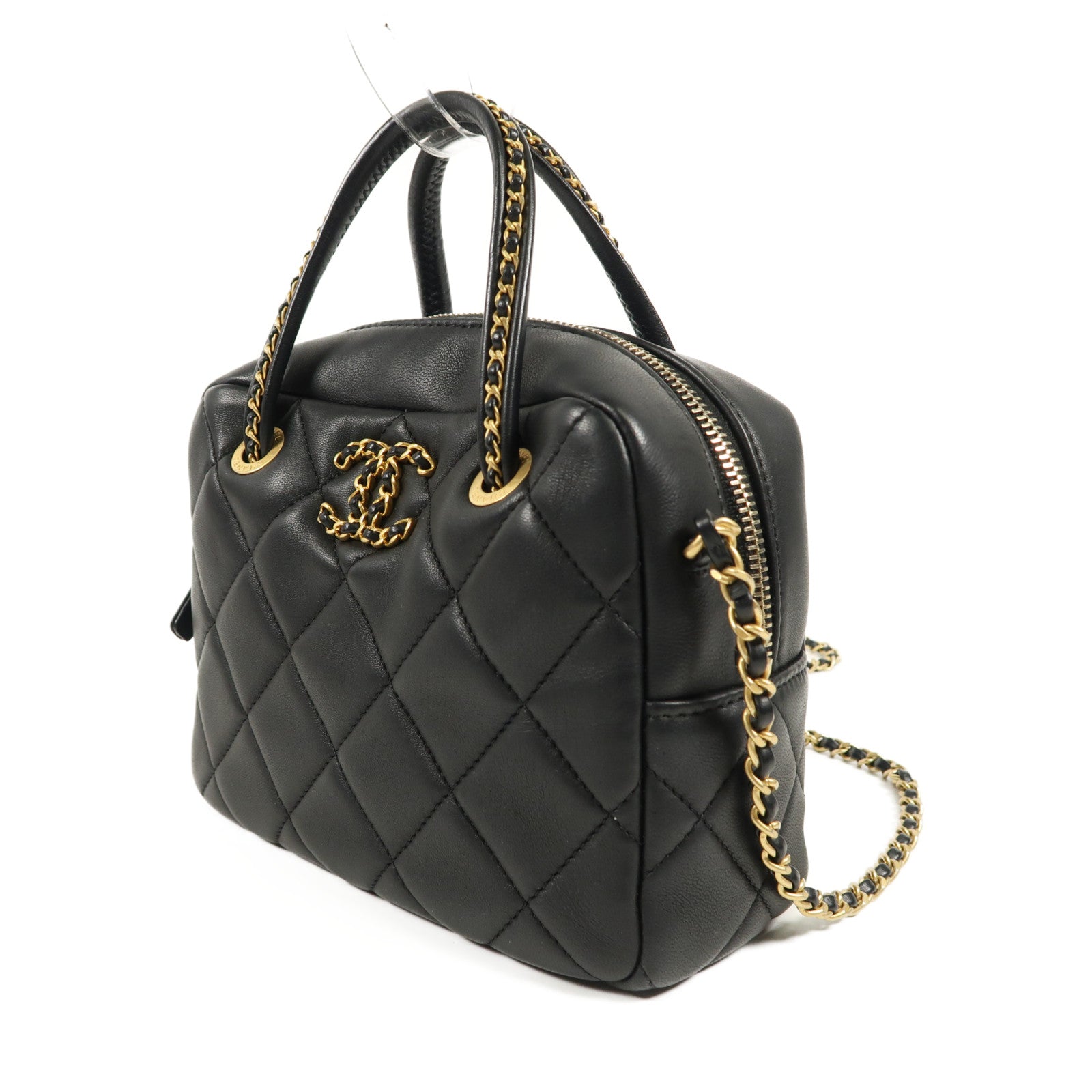 CHANEL 羊皮皮革Shoulder Bag金扣鏈帶手挽肩背兩用袋