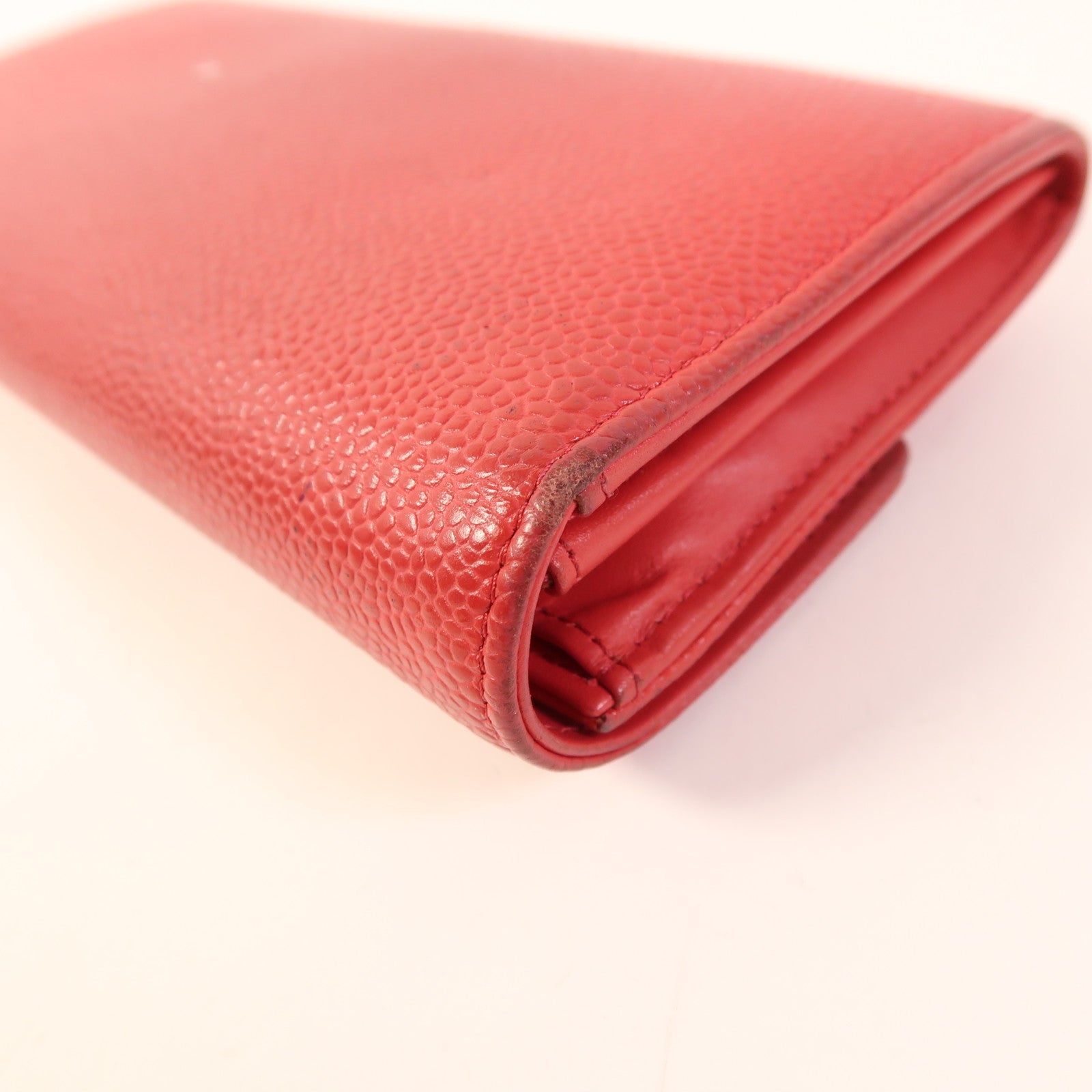 CHANEL CC Long Wallet Calfskin Leather Red