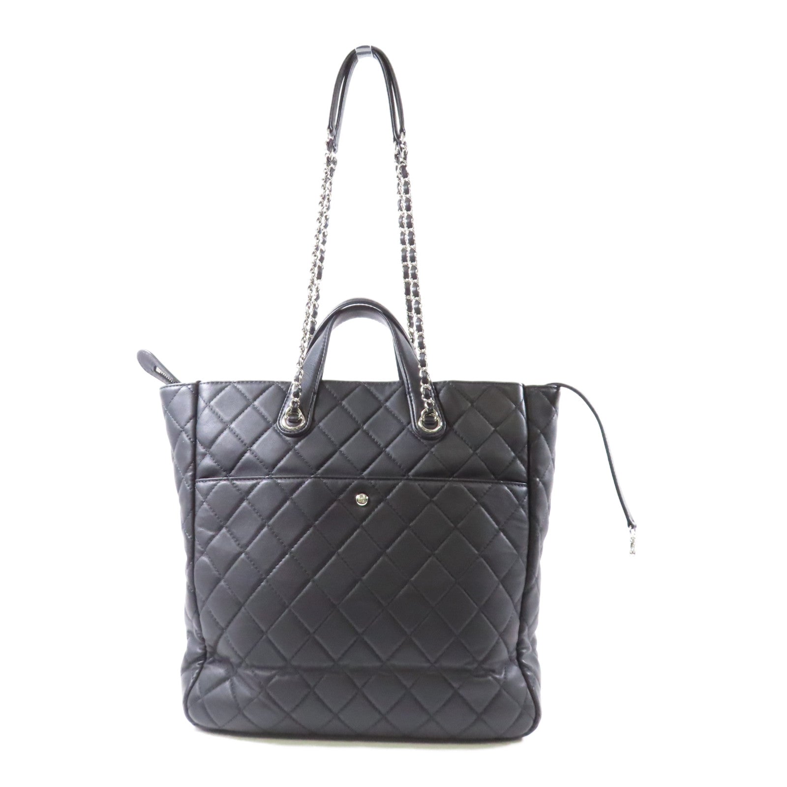 CHANEL 菱格牛皮皮革2way Shoulderbag銀扣手挽肩背兩用袋黑色