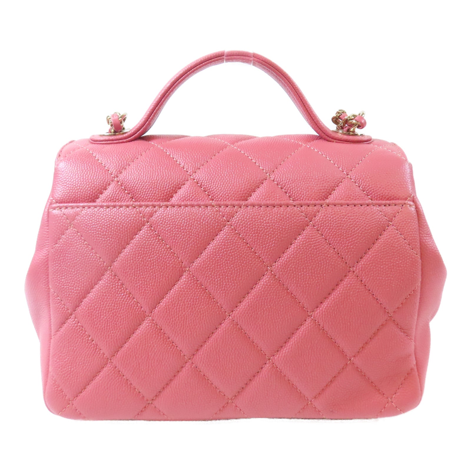 CHANEL 【激減優惠】菱格Caviar皮革Chain Shoulder金扣鏈帶手挽肩背兩用袋粉紅色