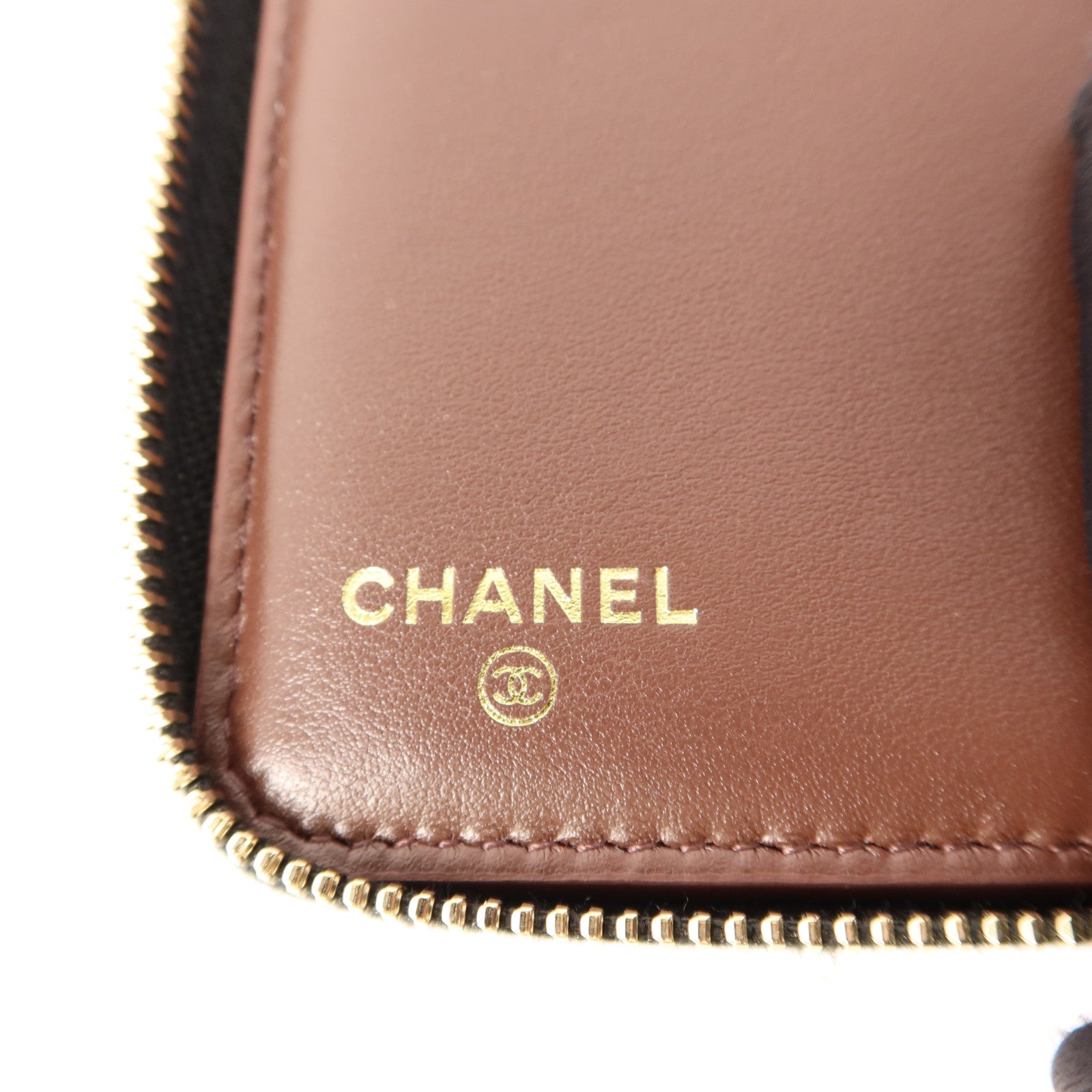 CHANEL 牛皮皮革Round Wallet金扣錢包
