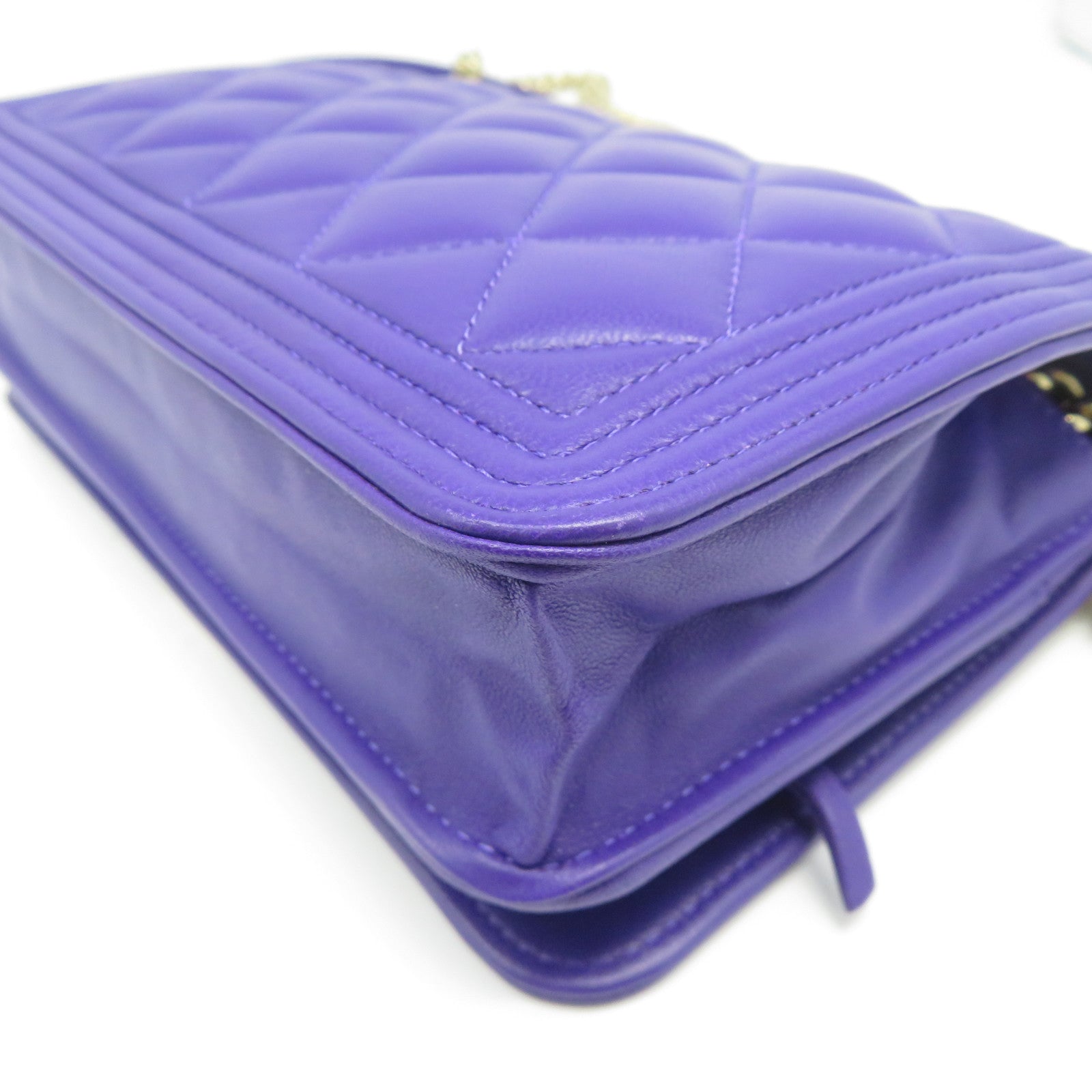 CHANEL 【激減優惠】菱格羊皮皮革Boy Shoulder Bag金扣鏈帶肩背袋紫色