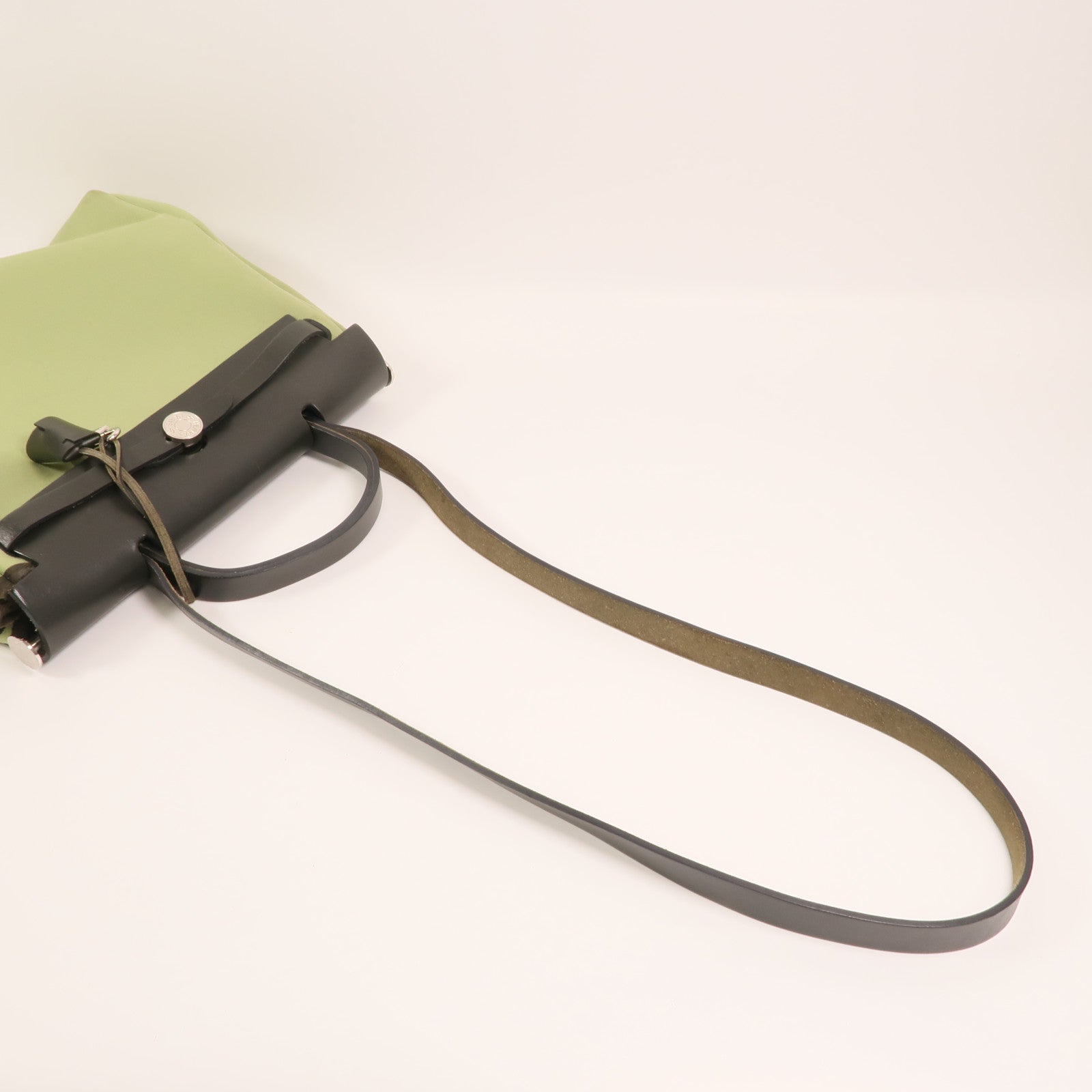 HERMES 【激減優惠】帆布Herbag PM銀扣手挽肩背兩用袋Vert Criquet