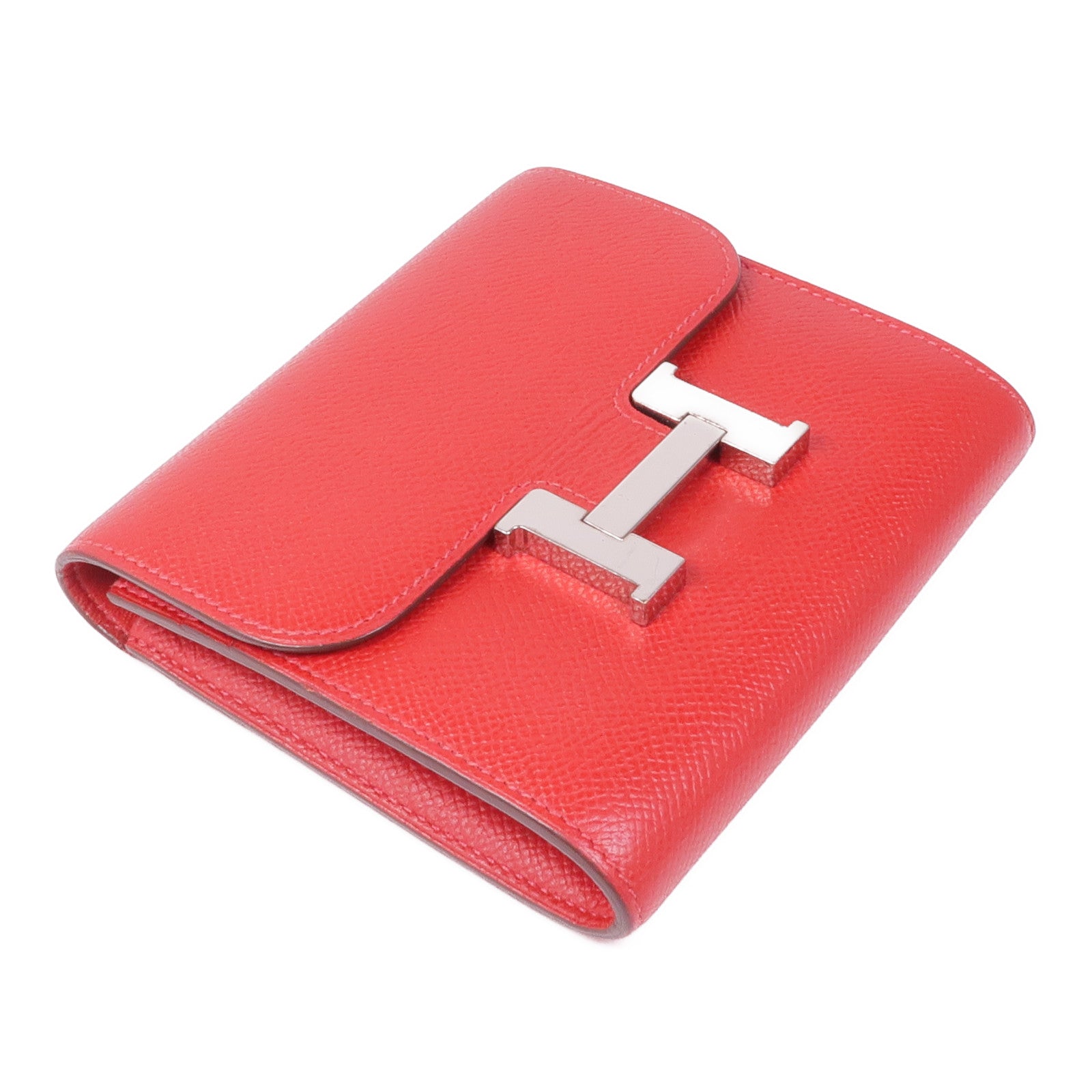 HERMES 【激減優惠】Epsom皮革Constance Wallet銀扣錢包Rouge Tomate