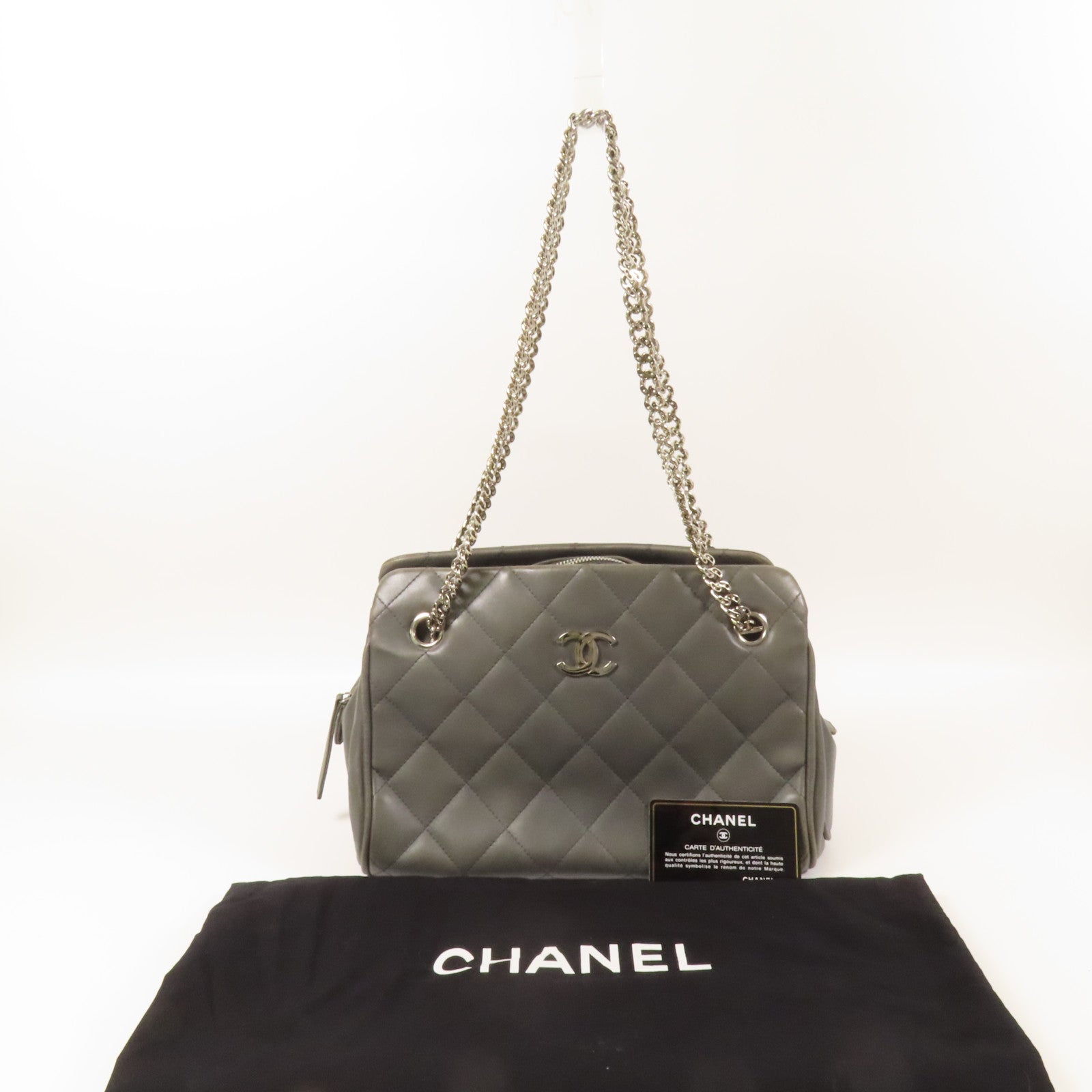 CHANEL 羊皮皮革Chain Shoulder銀扣鏈帶肩背袋