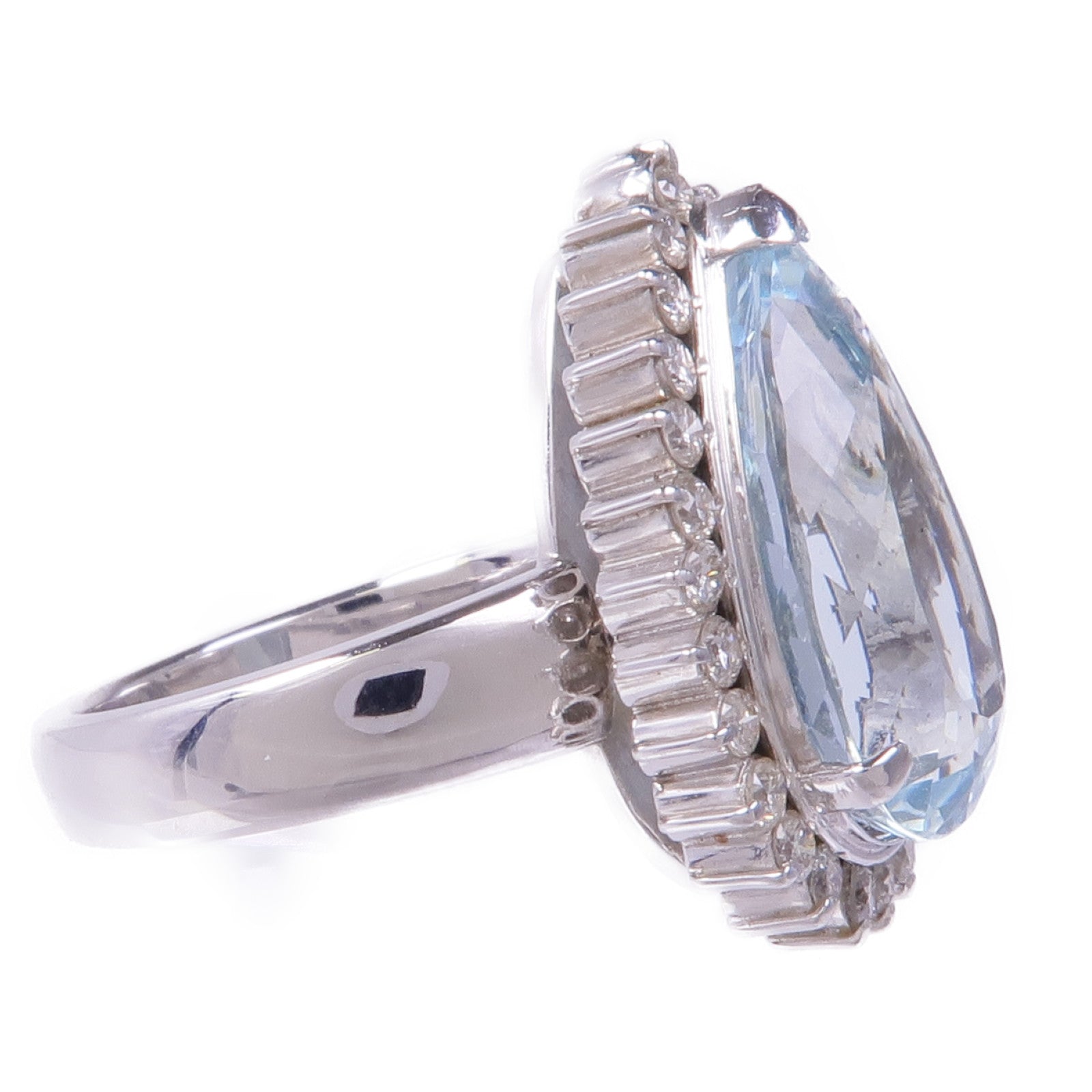 JEWELRY 18K白金Aquamarine Diamond Ring藍晶/鑽石戒指US#4.75
