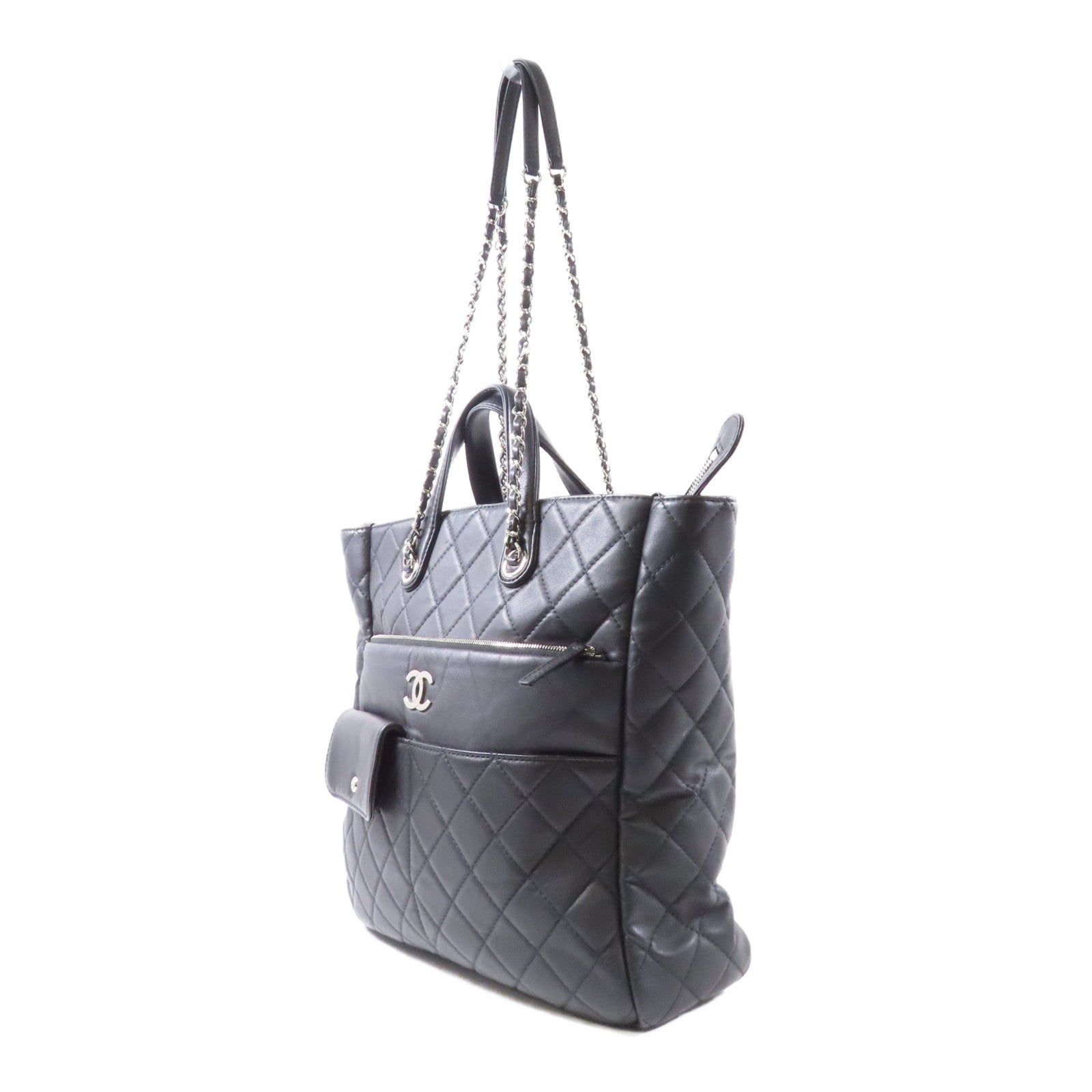 CHANEL 菱格牛皮皮革2way Shoulderbag銀扣手挽肩背兩用袋黑色