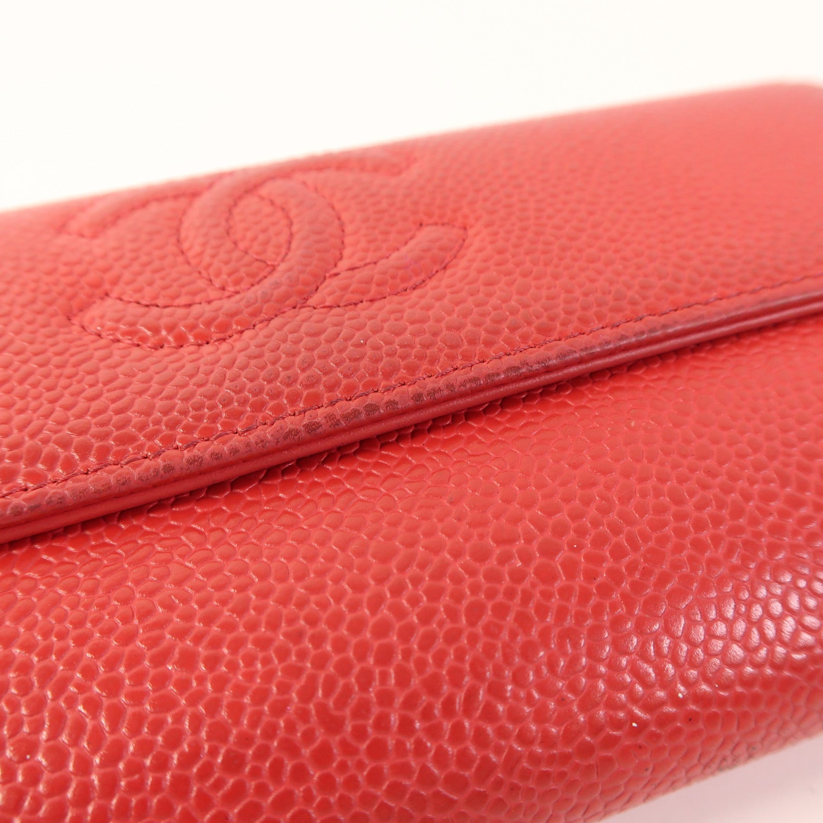 CHANEL CC Long Wallet Calfskin Leather Red