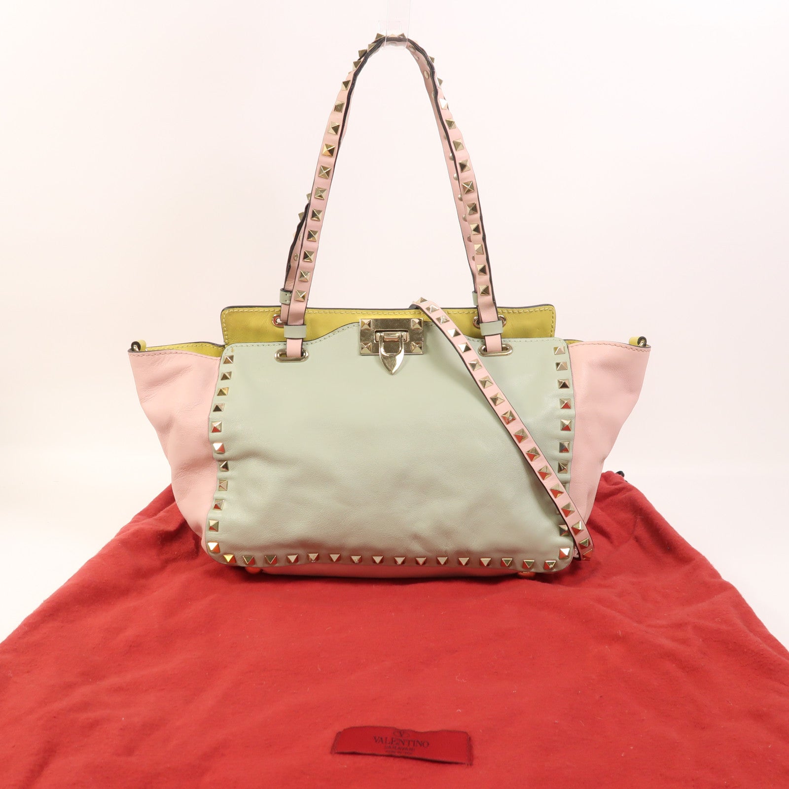 Valentino 羊皮皮革2 Way Shoulder金扣手挽肩背兩用袋