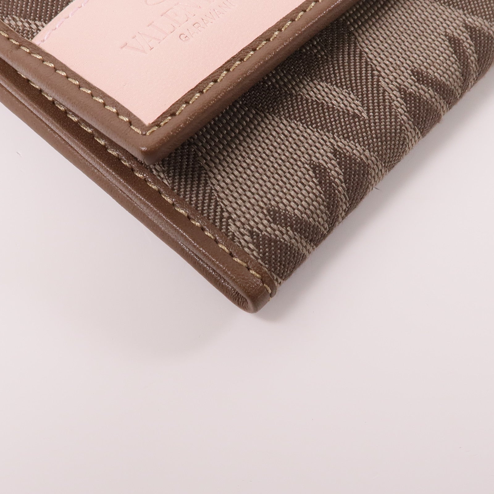 Valentino 帆布Long Wallet金扣長錢包棕色/粉紅色