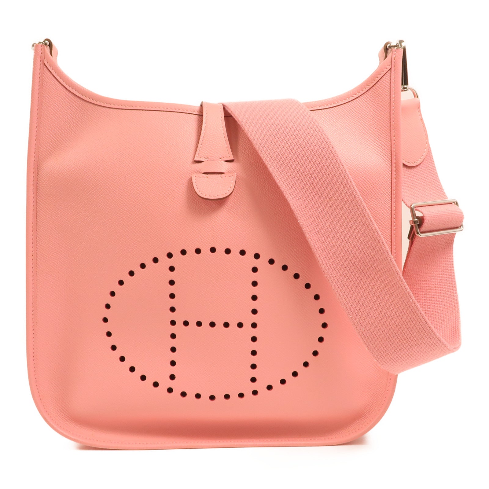 HERMES Epsom皮革Evelyne PM銀扣肩背袋Rose Confetti