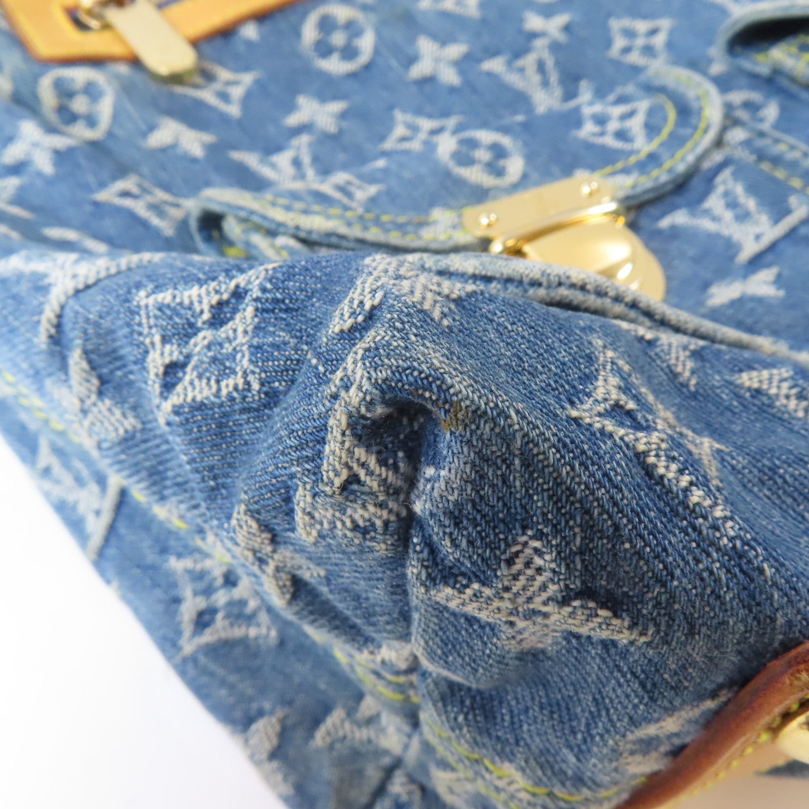 LOUIS VUITTON Monogram Denim Buggy GM金扣肩背袋藍色/啡色
