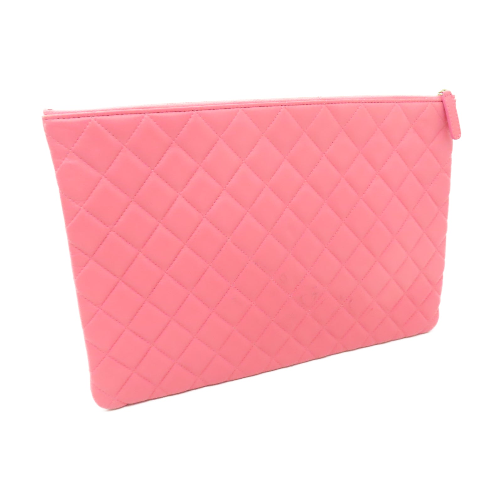 CHANEL 【激減優惠】菱格羊皮皮革Clutch手拿包金扣粉紅色