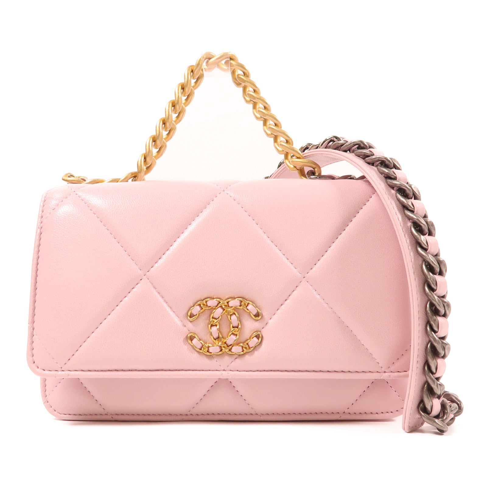 CHANEL 羊皮皮革19 WOC Wallet On Chain鏈帶手挽肩背兩用袋