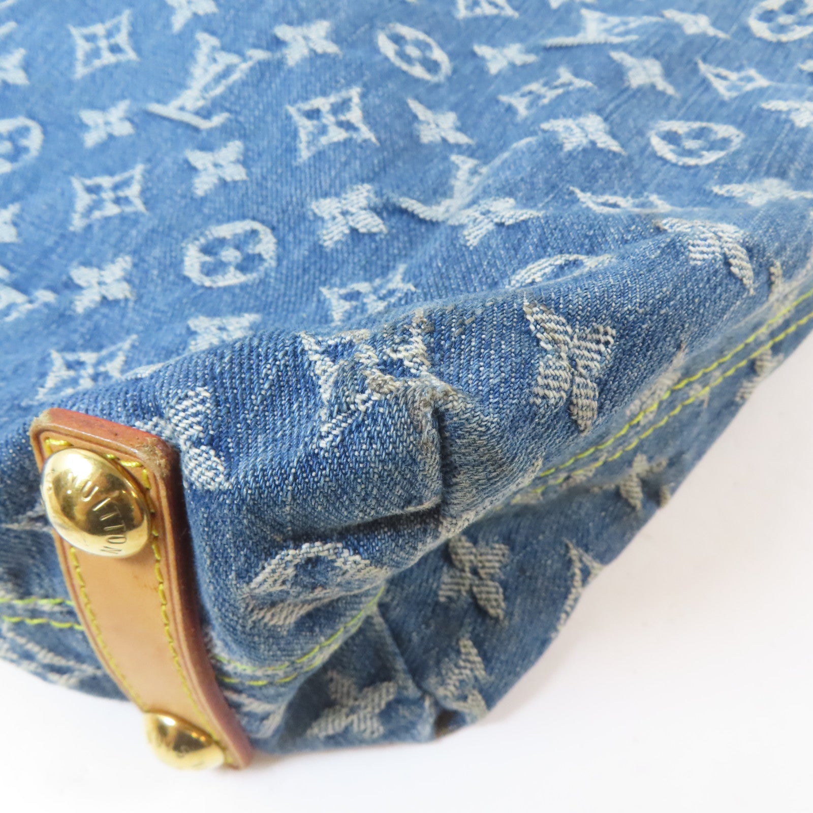 LOUIS VUITTON Monogram Denim Buggy GM金扣肩背袋藍色/啡色