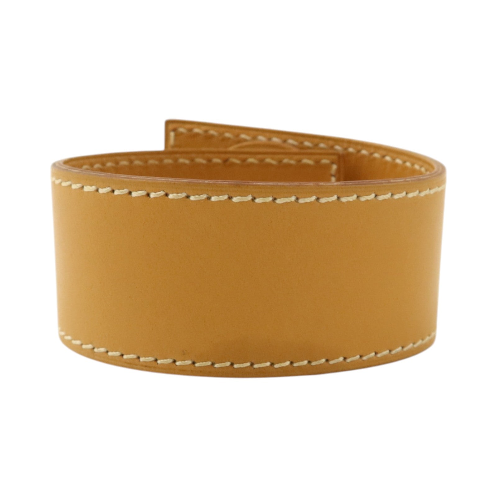 HERMES Barenia皮革Clou De Selle銀扣手鐲Natural Sable