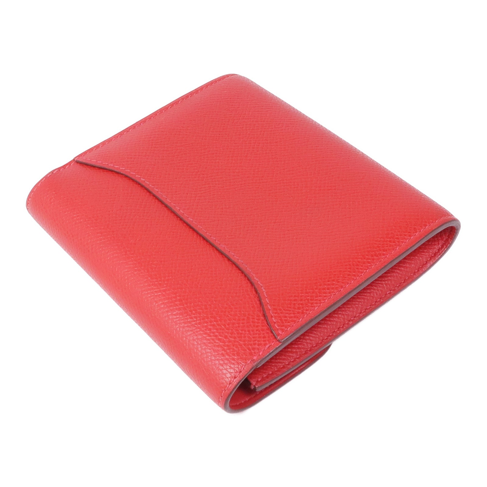 HERMES Epsom皮革Constance Wallet銀扣錢包Rouge Tomate
