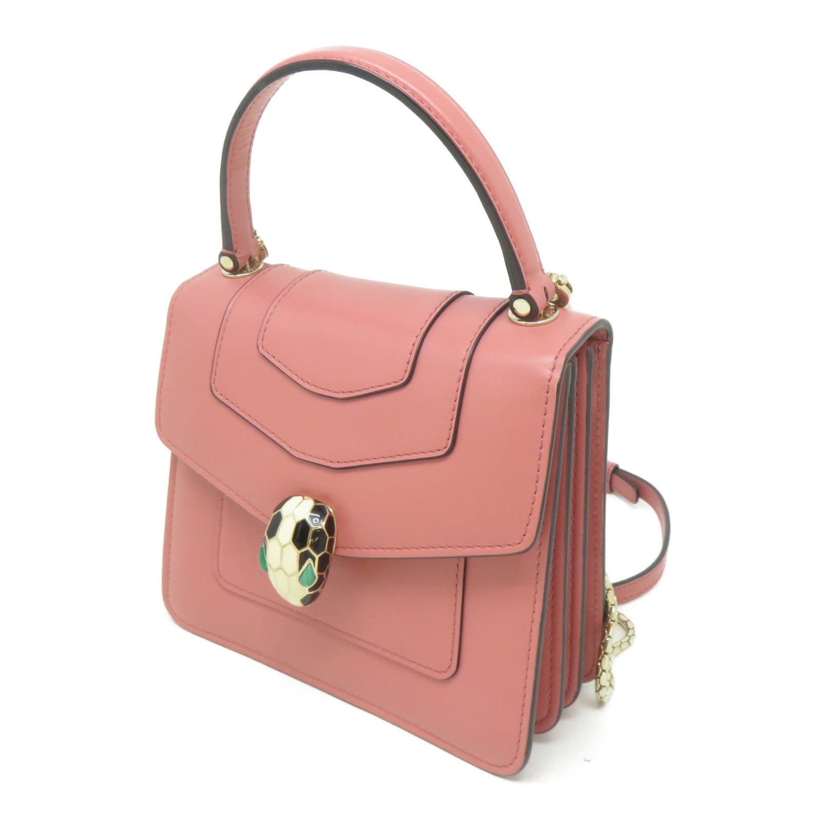 BVLGARI (PRICE DOWN) GWH Serpenti Forever 2Way Shoulder Handbag Calfskin Leather Pink
