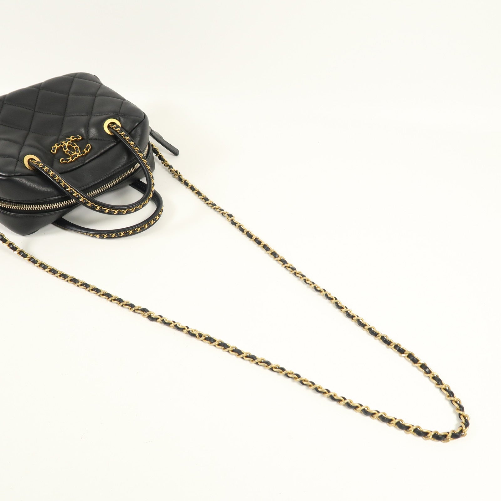 CHANEL 羊皮皮革Shoulder Bag金扣鏈帶手挽肩背兩用袋