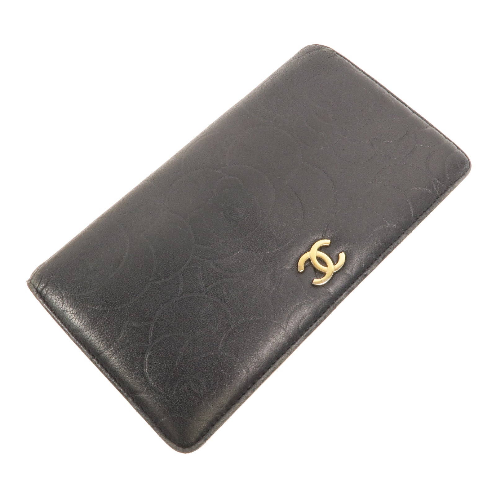 CHANEL 【激減優惠】羊皮皮革Camellia Embossed Long Wallet長錢包