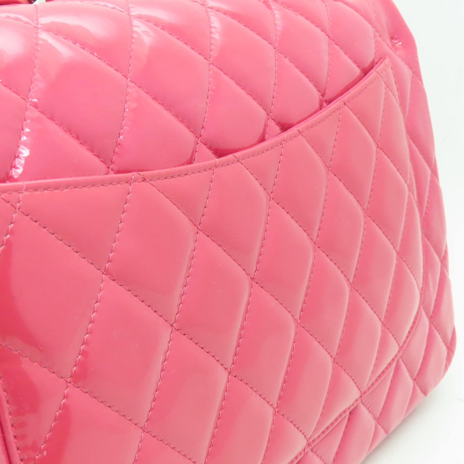CHANEL **【激減優惠】菱格漆皮皮革Chain Shoulder Bag銀扣鏈帶肩背袋粉紅色