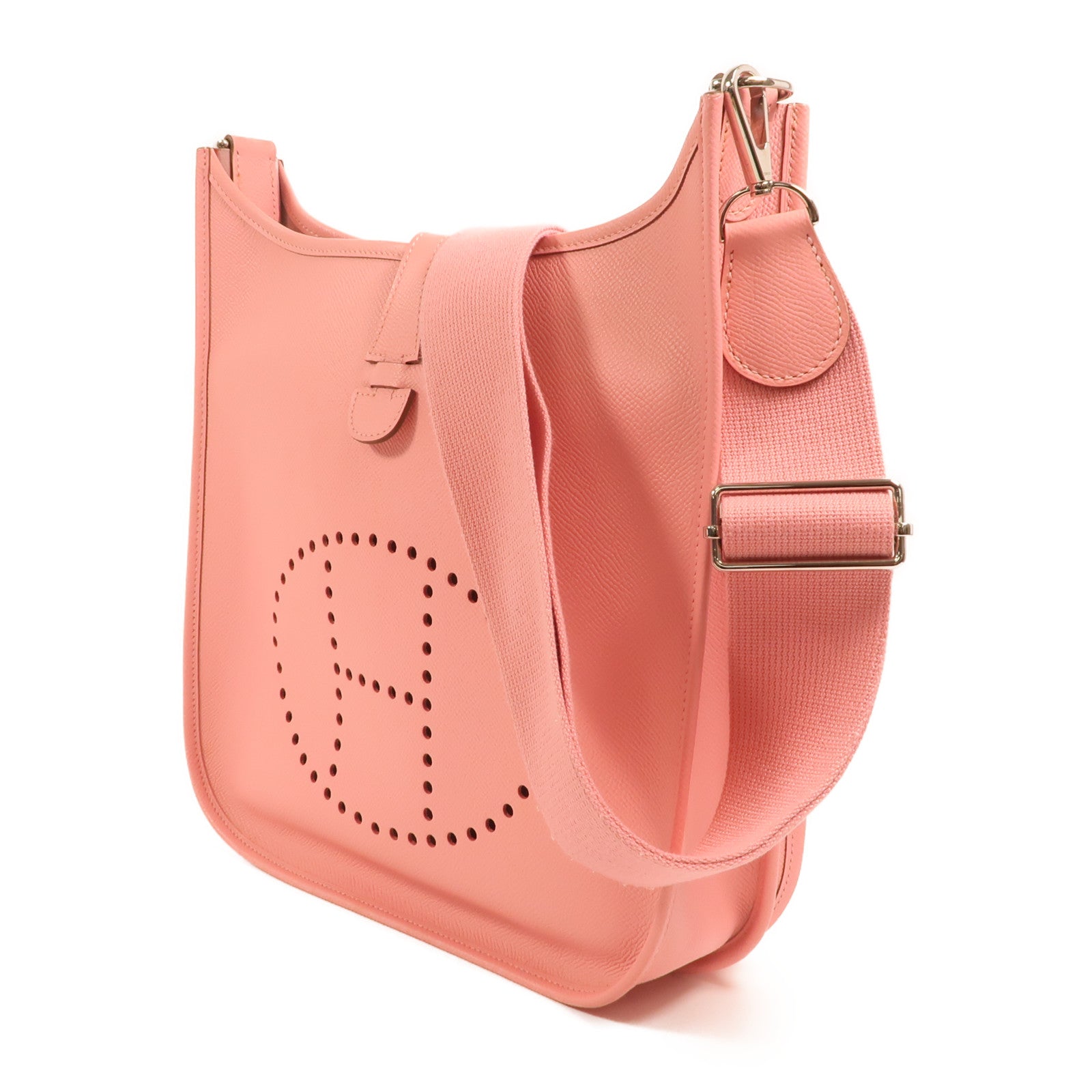 HERMES Epsom皮革Evelyne PM銀扣肩背袋Rose Confetti