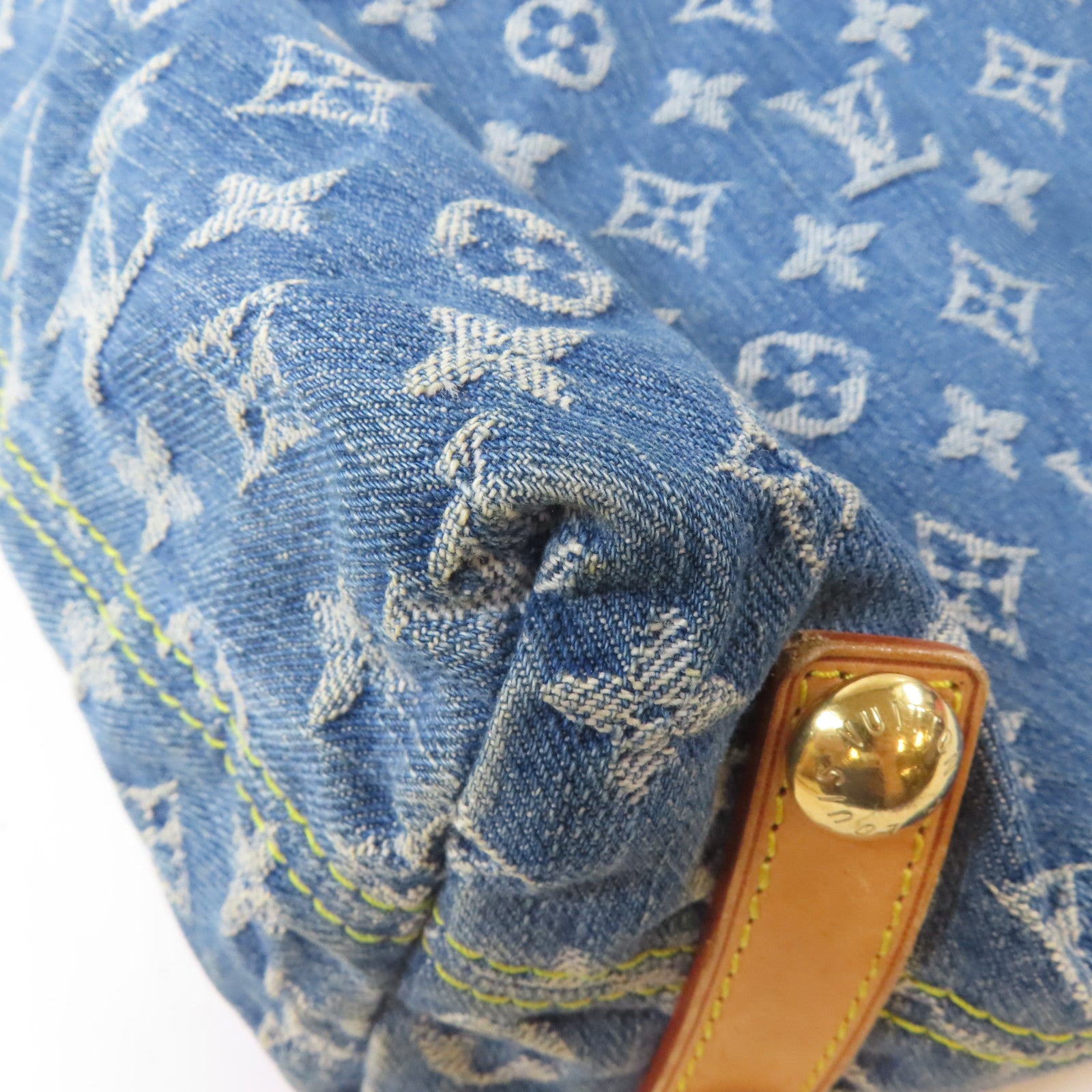 LOUIS VUITTON Monogram Denim Buggy GM金扣肩背袋藍色/啡色