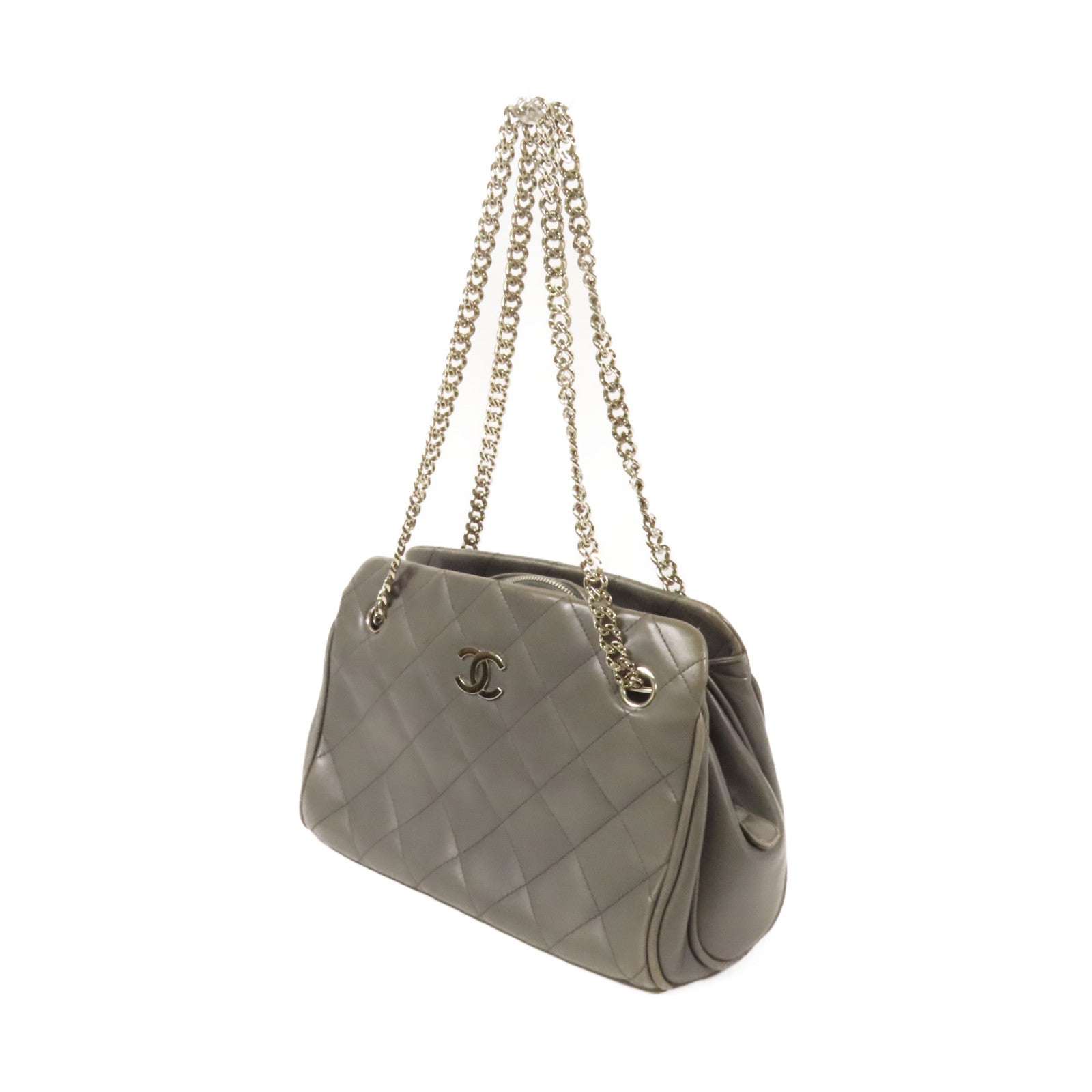 CHANEL 羊皮皮革Chain Shoulder銀扣鏈帶肩背袋