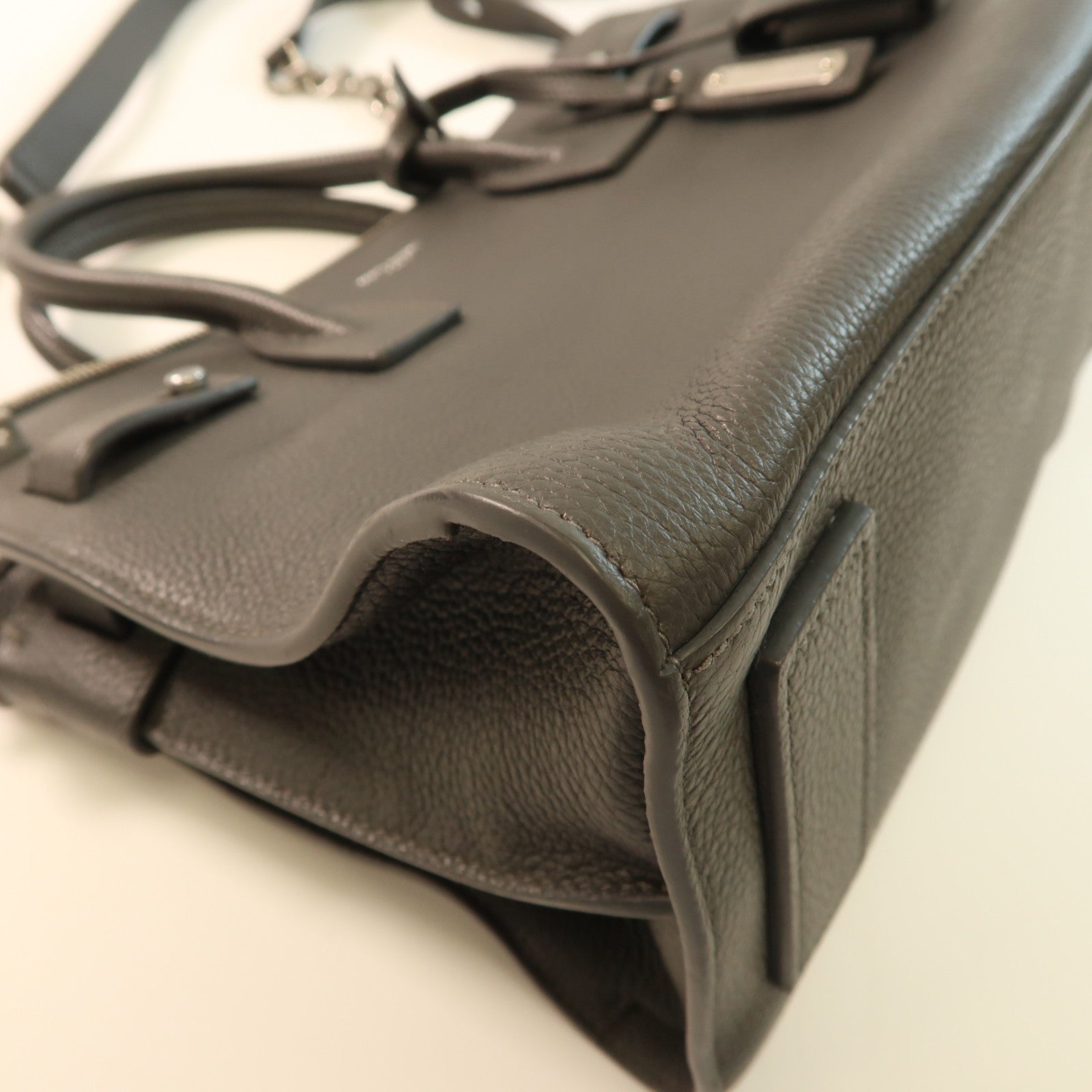 SAINT LAURENT 牛皮皮革2 Way Shoulder銀扣手挽肩背兩用袋灰色