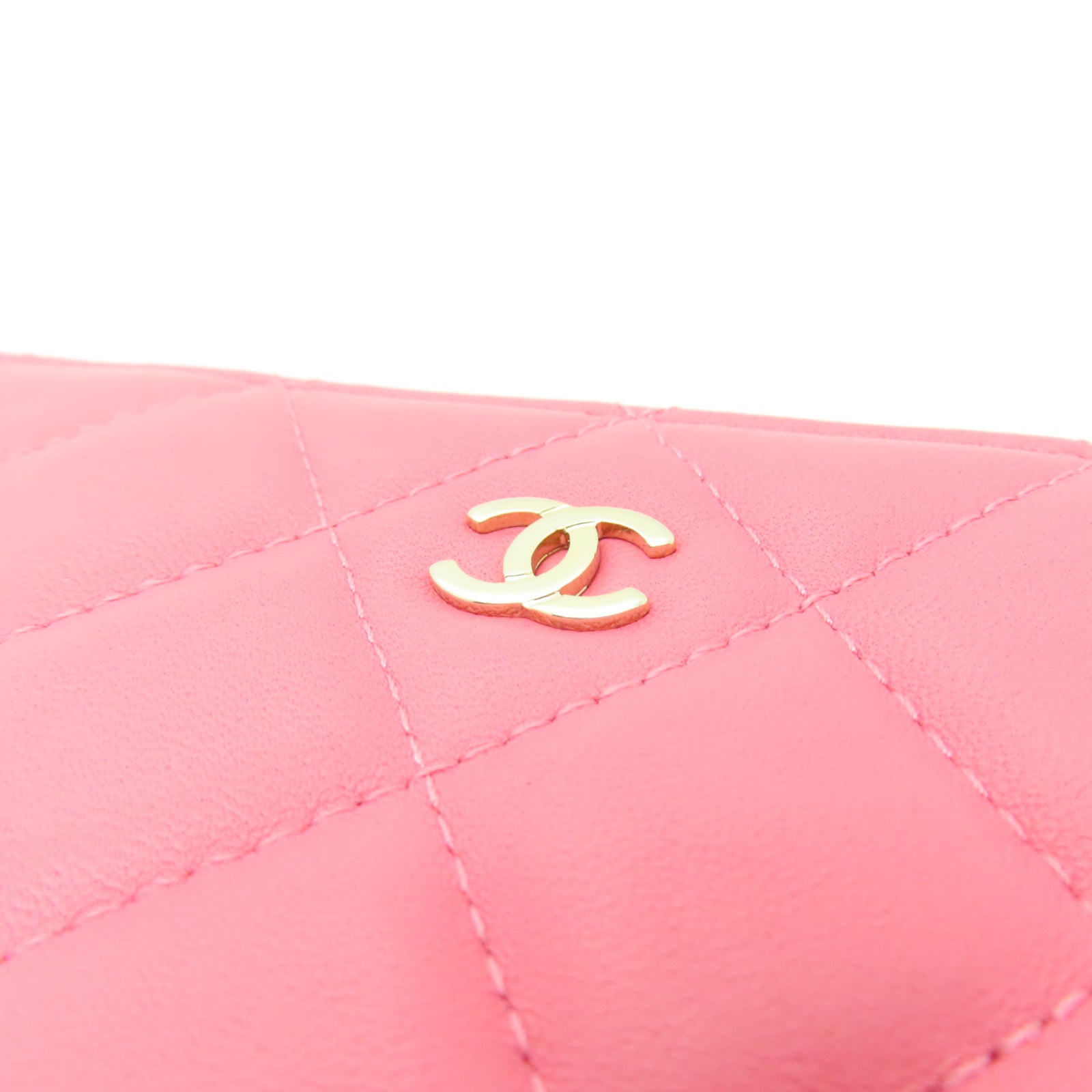 CHANEL 【激減優惠】菱格羊皮皮革Clutch手拿包金扣粉紅色