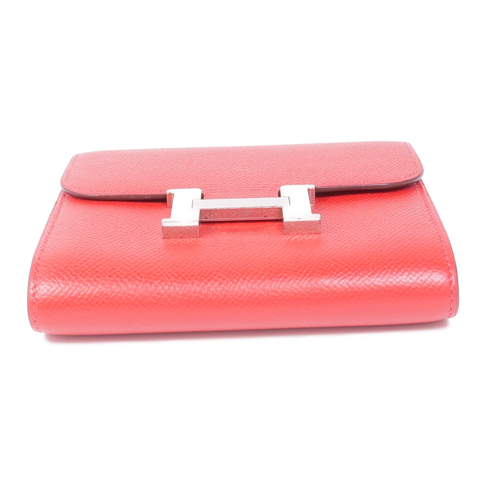 HERMES Epsom皮革Constance Wallet銀扣錢包Rouge Tomate