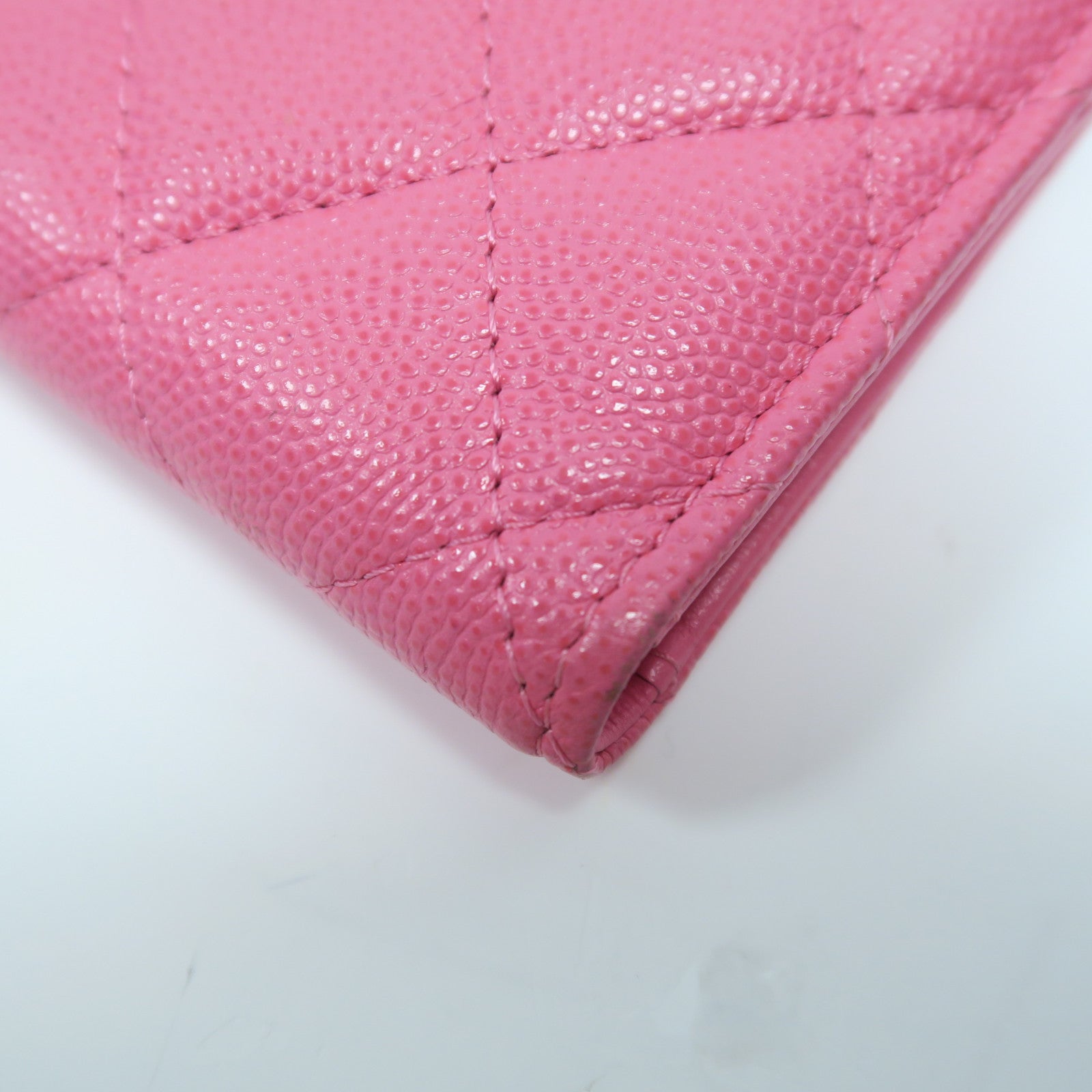 CHANEL 菱格Caviar皮革Card Case金扣卡片套粉紅色