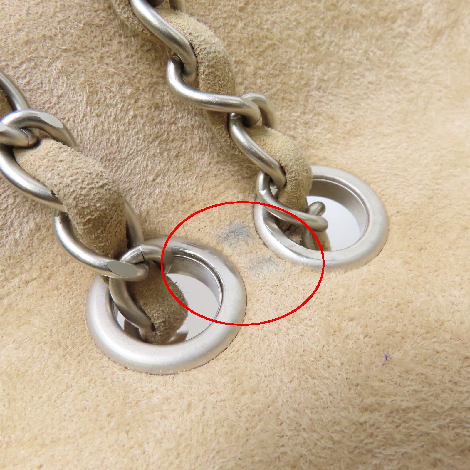 CHANEL 麂皮皮革2.55 Chain Shoulder Bag銀扣鏈帶肩背袋米色