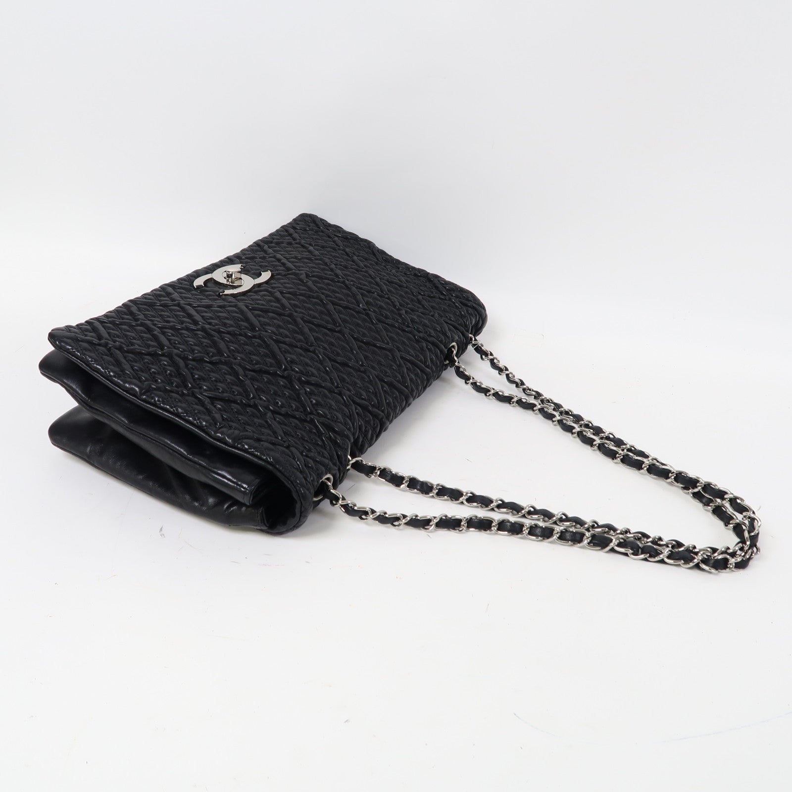 CHANEL 牛皮皮革Shoulder Bag銀扣鏈帶肩背袋黑色
