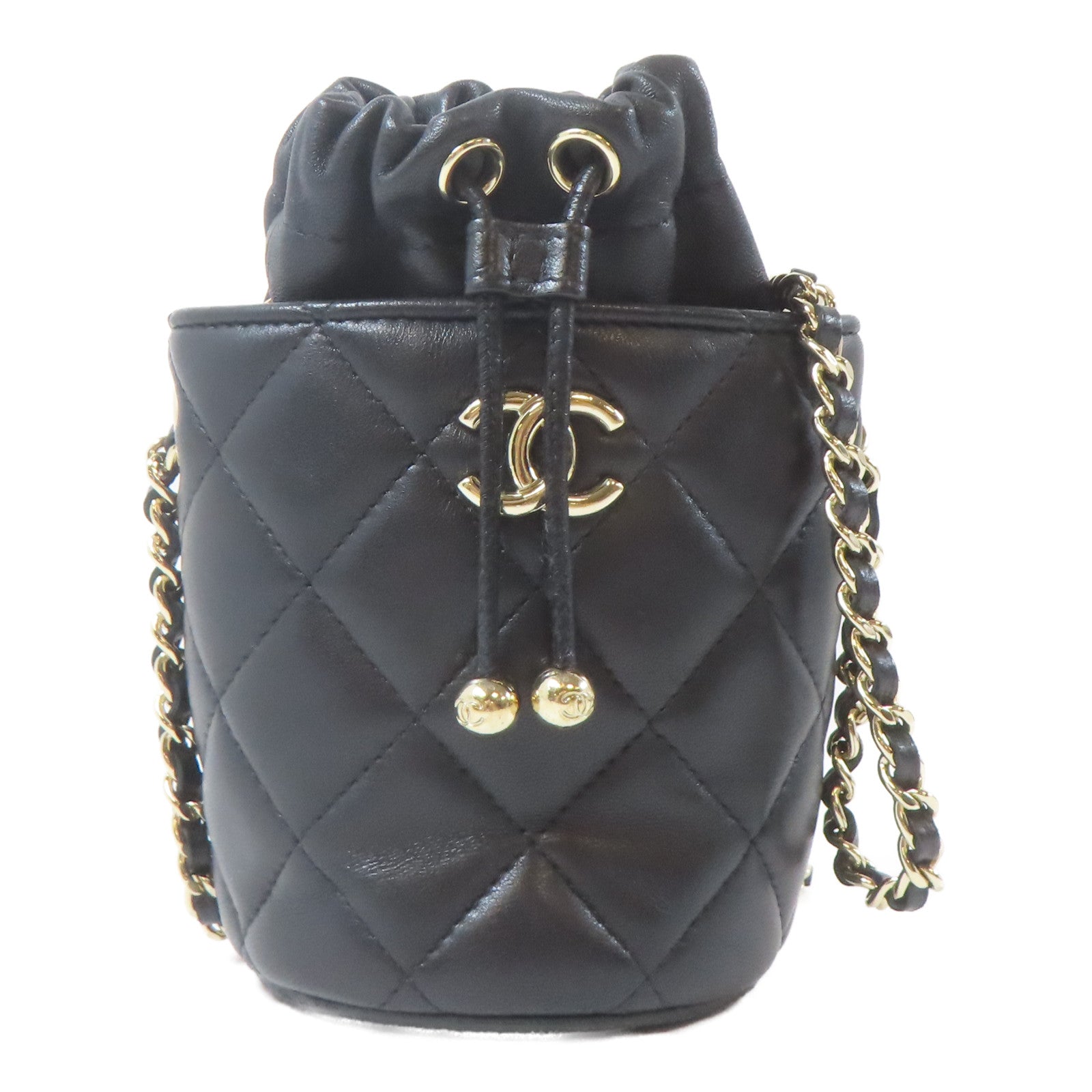 CHANEL 菱格羊皮皮革Bucket Bag金扣肩背袋黑色