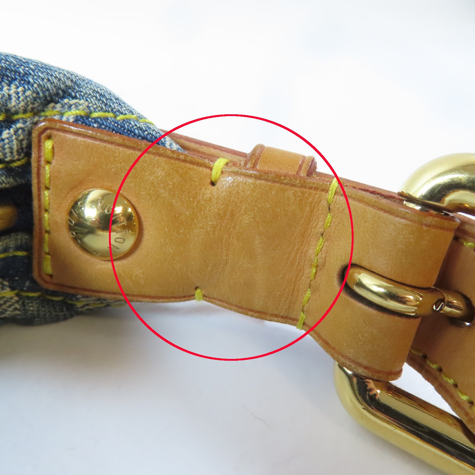 LOUIS VUITTON Monogram Denim Buggy GM金扣肩背袋藍色/啡色