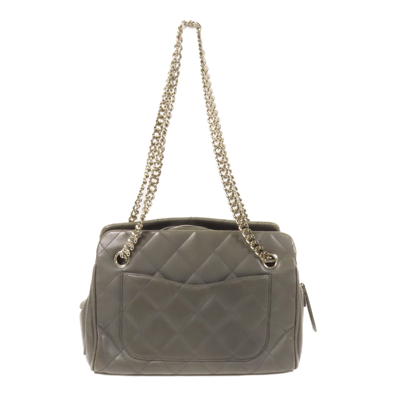 CHANEL 羊皮皮革Chain Shoulder銀扣鏈帶肩背袋