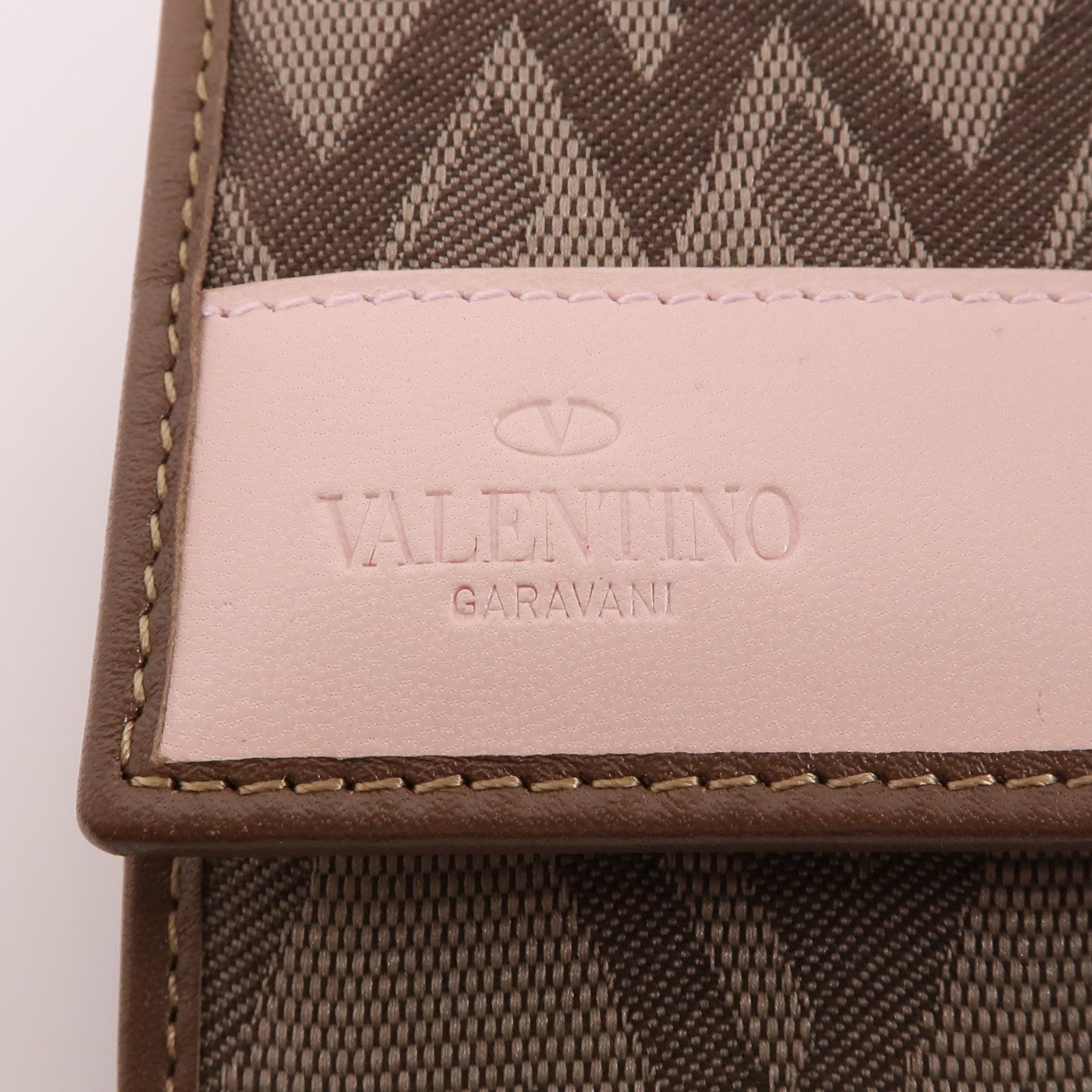 Valentino 帆布Long Wallet金扣長錢包棕色/粉紅色