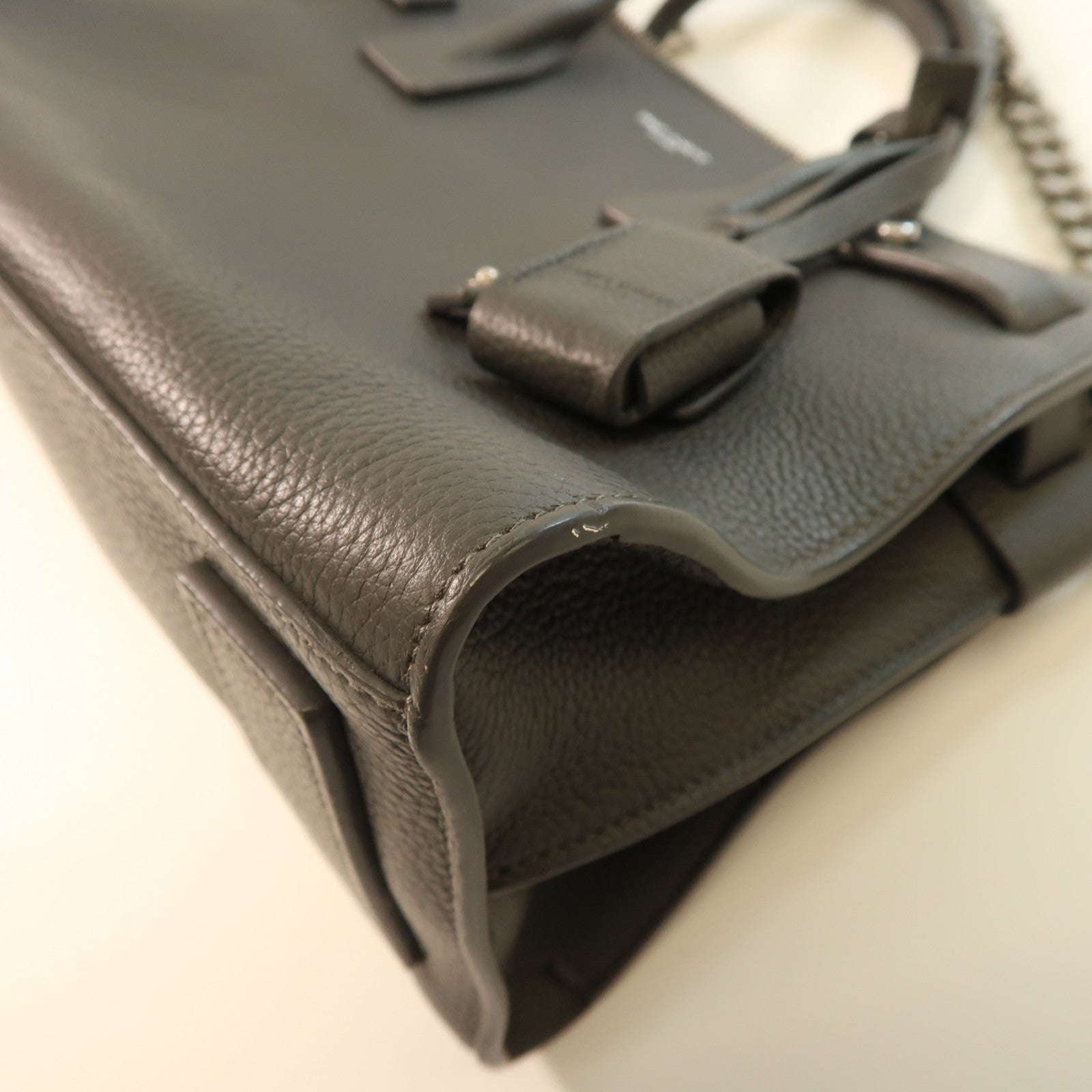 SAINT LAURENT 牛皮皮革2 Way Shoulder銀扣手挽肩背兩用袋灰色