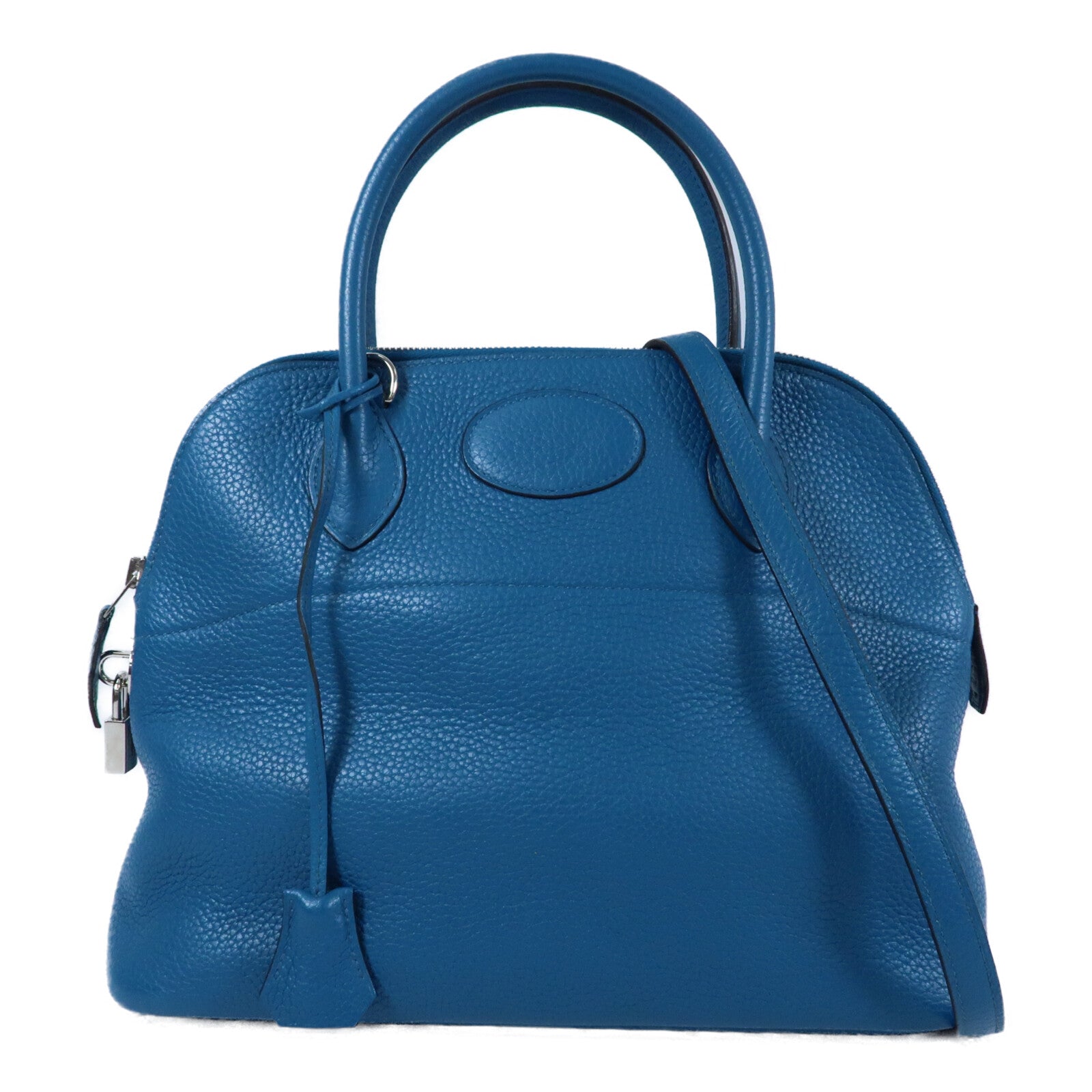 HERMES Clemence皮革Bolide 31銀扣手挽袋Bleu Izmir