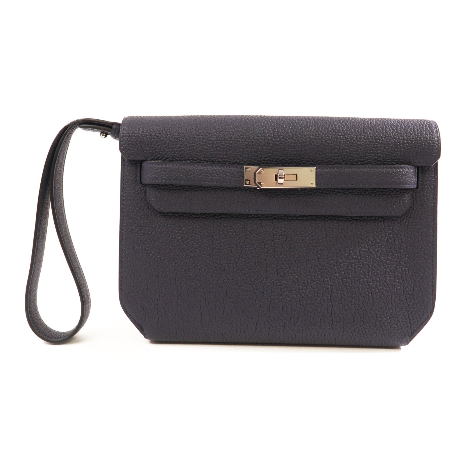 HERMES Togo皮革Kelly Depeches 25銀扣手拿包2Z Bleu Nuit