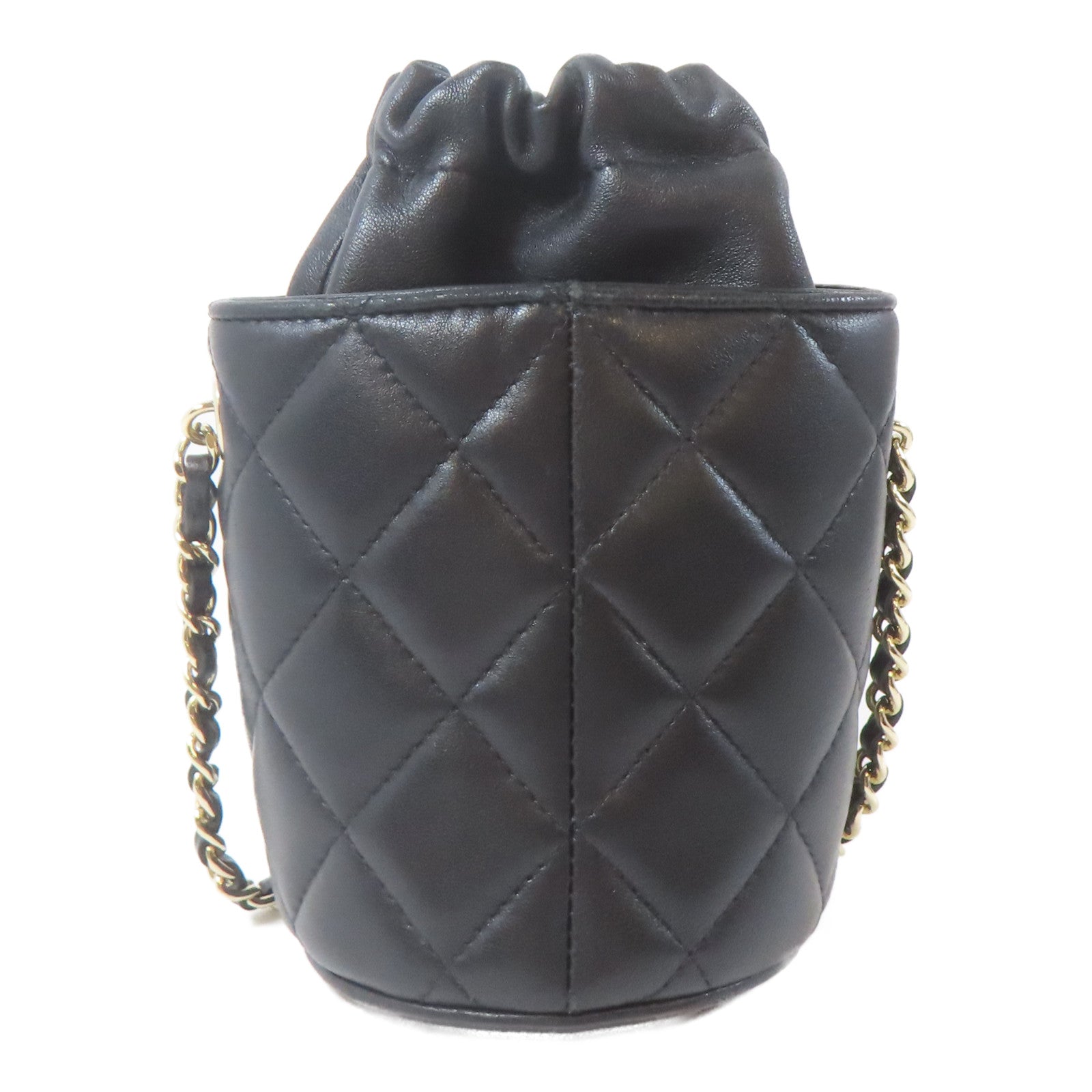 CHANEL 菱格羊皮皮革Bucket Bag金扣肩背袋黑色