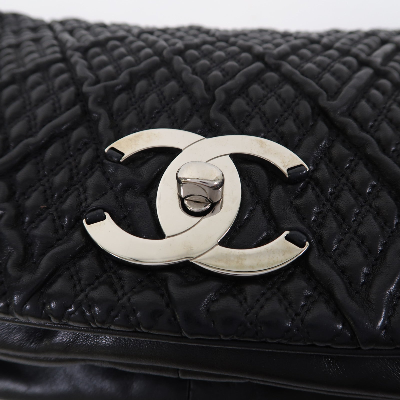 CHANEL 牛皮皮革Shoulder Bag銀扣鏈帶肩背袋黑色