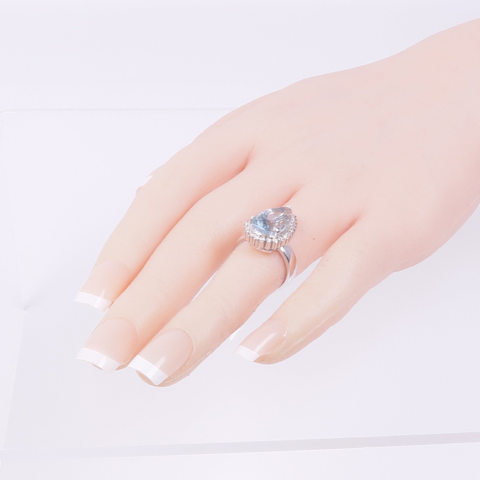 JEWELRY 18K白金Aquamarine Diamond Ring藍晶/鑽石戒指US#4.75