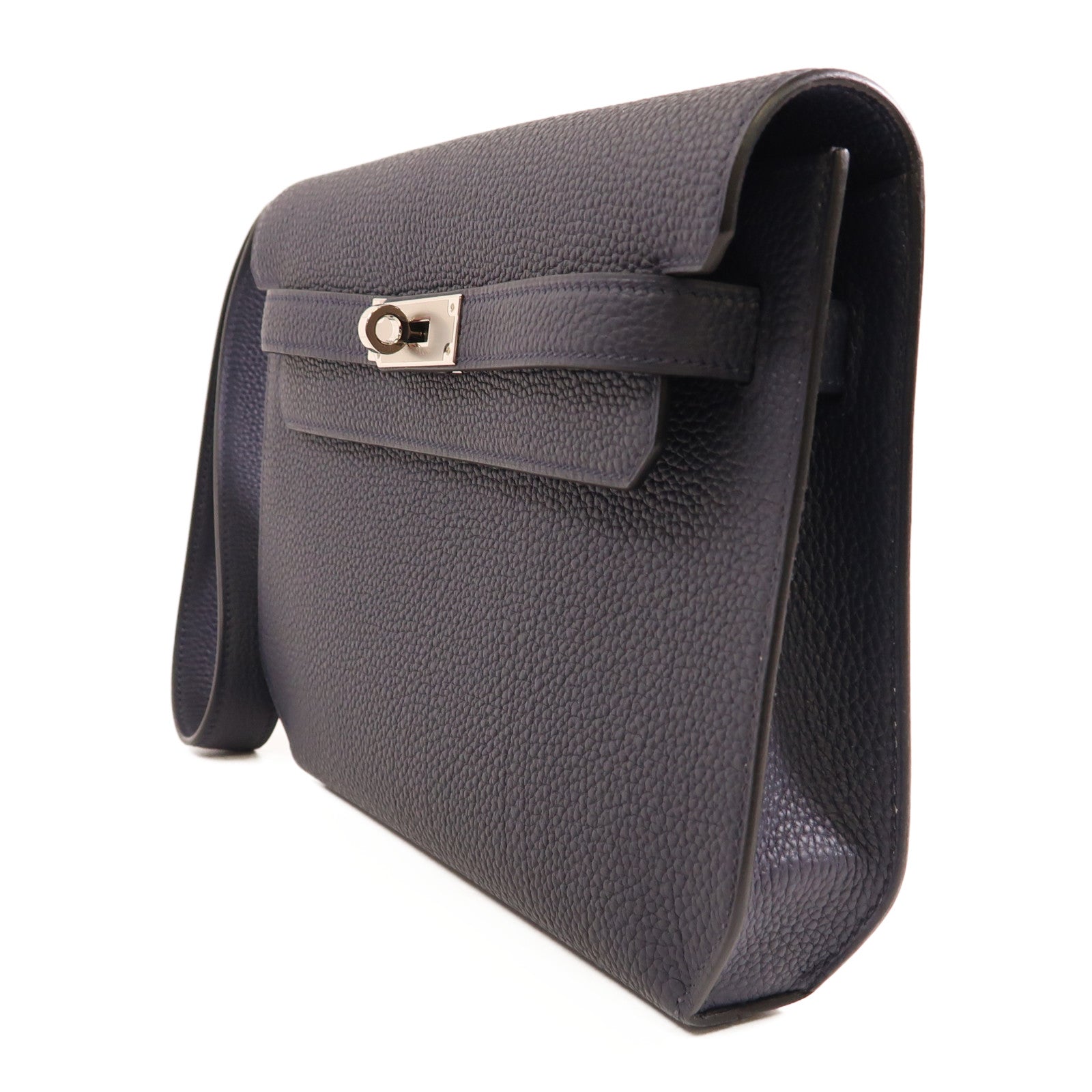 HERMES Togo皮革Kelly Depeches 25銀扣手拿包2Z Bleu Nuit