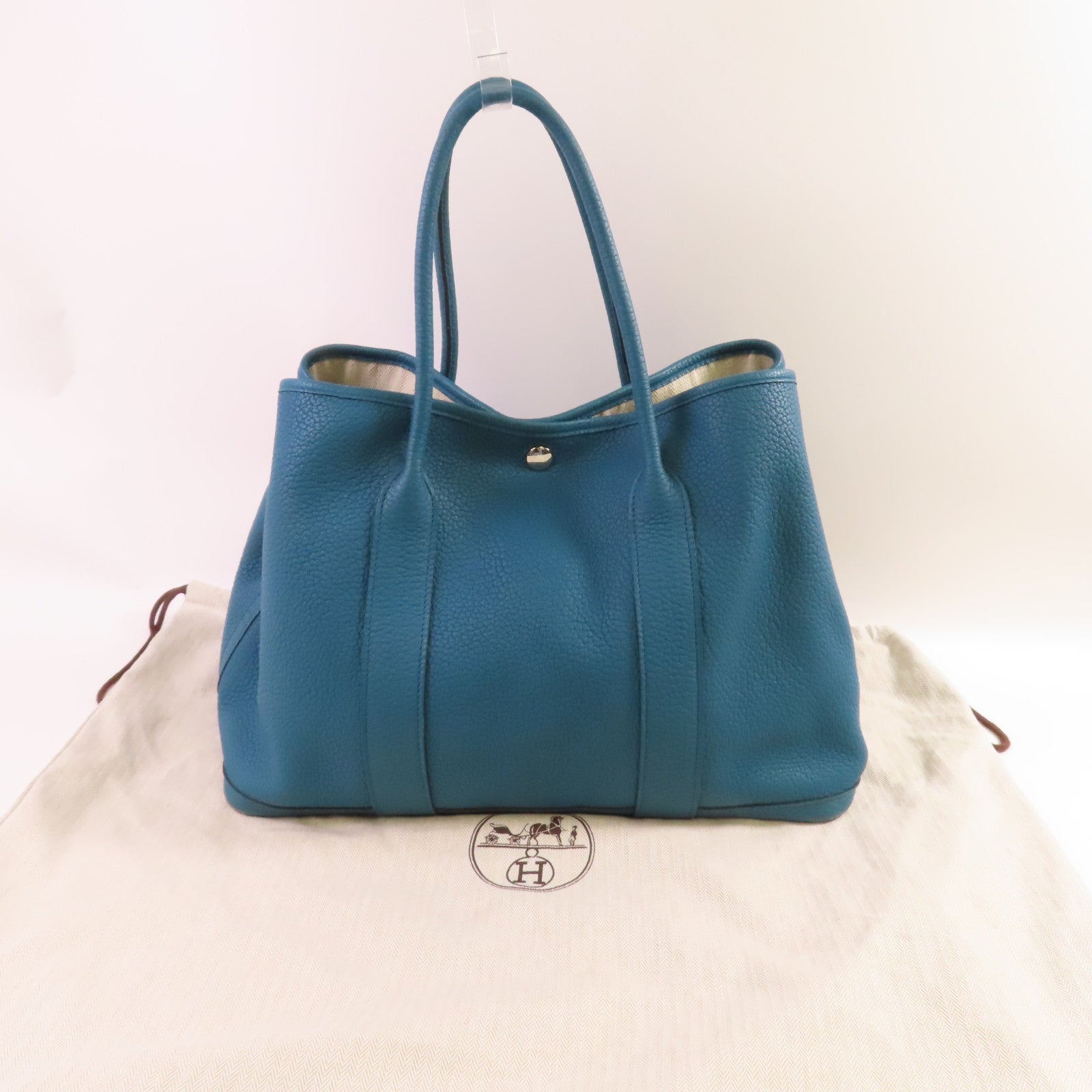 HERMES 【激減優惠】Negonda皮革GardenParty36銀扣手挽袋蒂芬尼藍